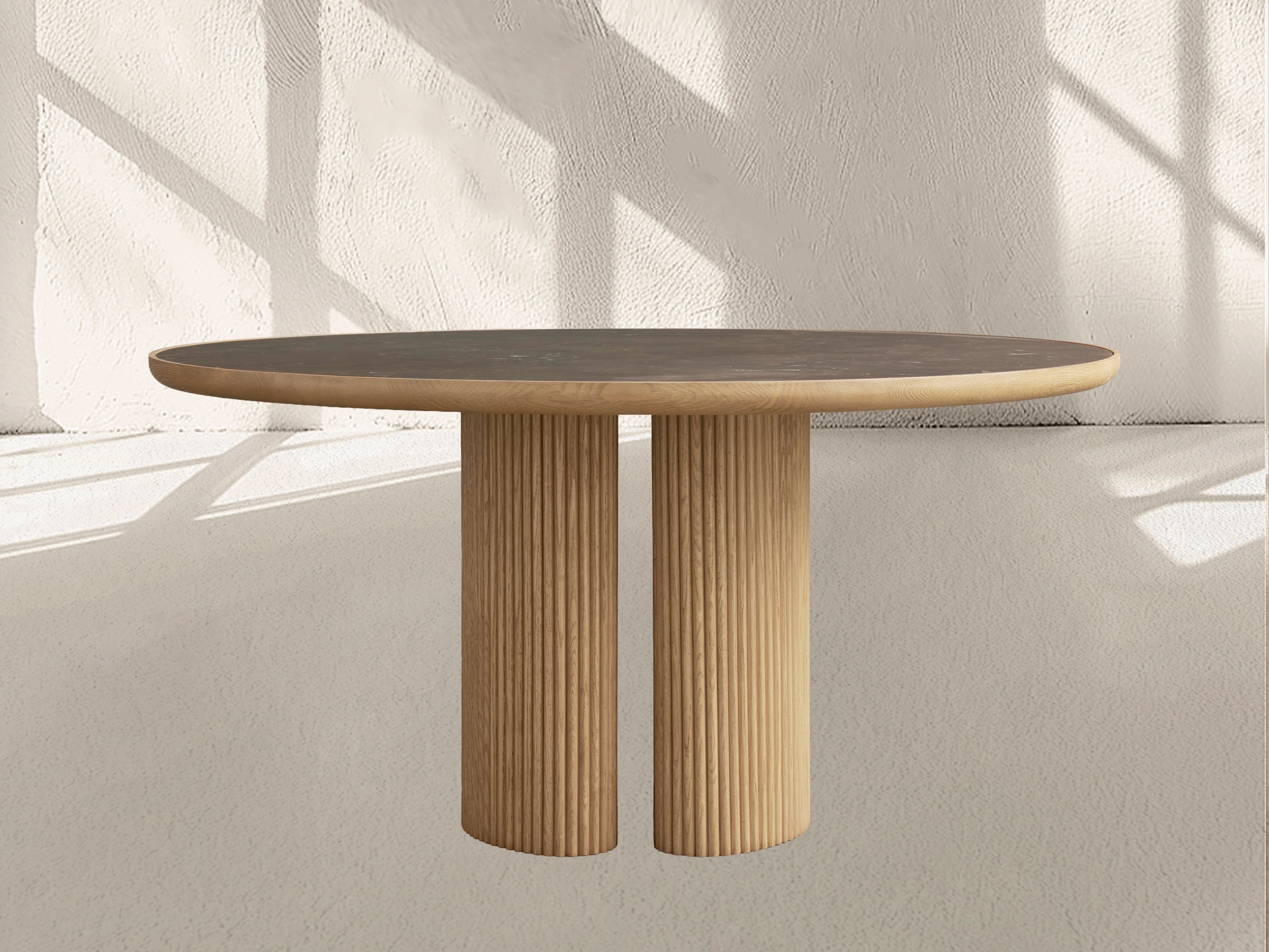 Aster Round Oak & Natural Marble Dining Table