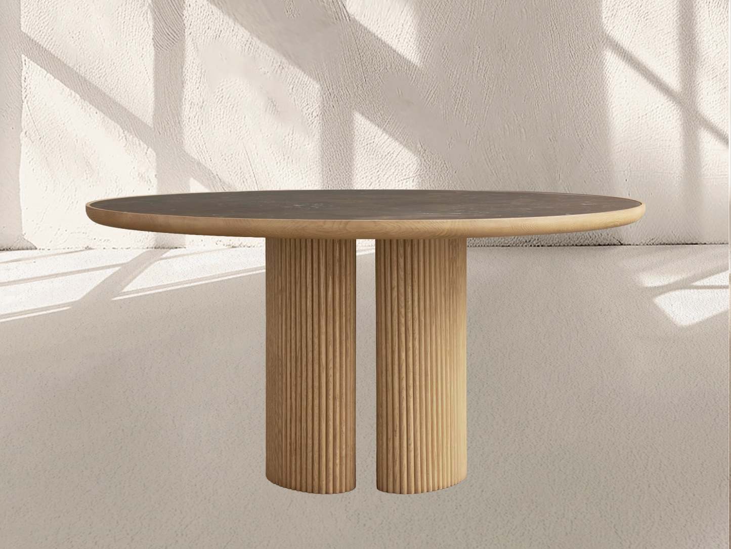 Aster Round Oak & Natural Marble Dining Table