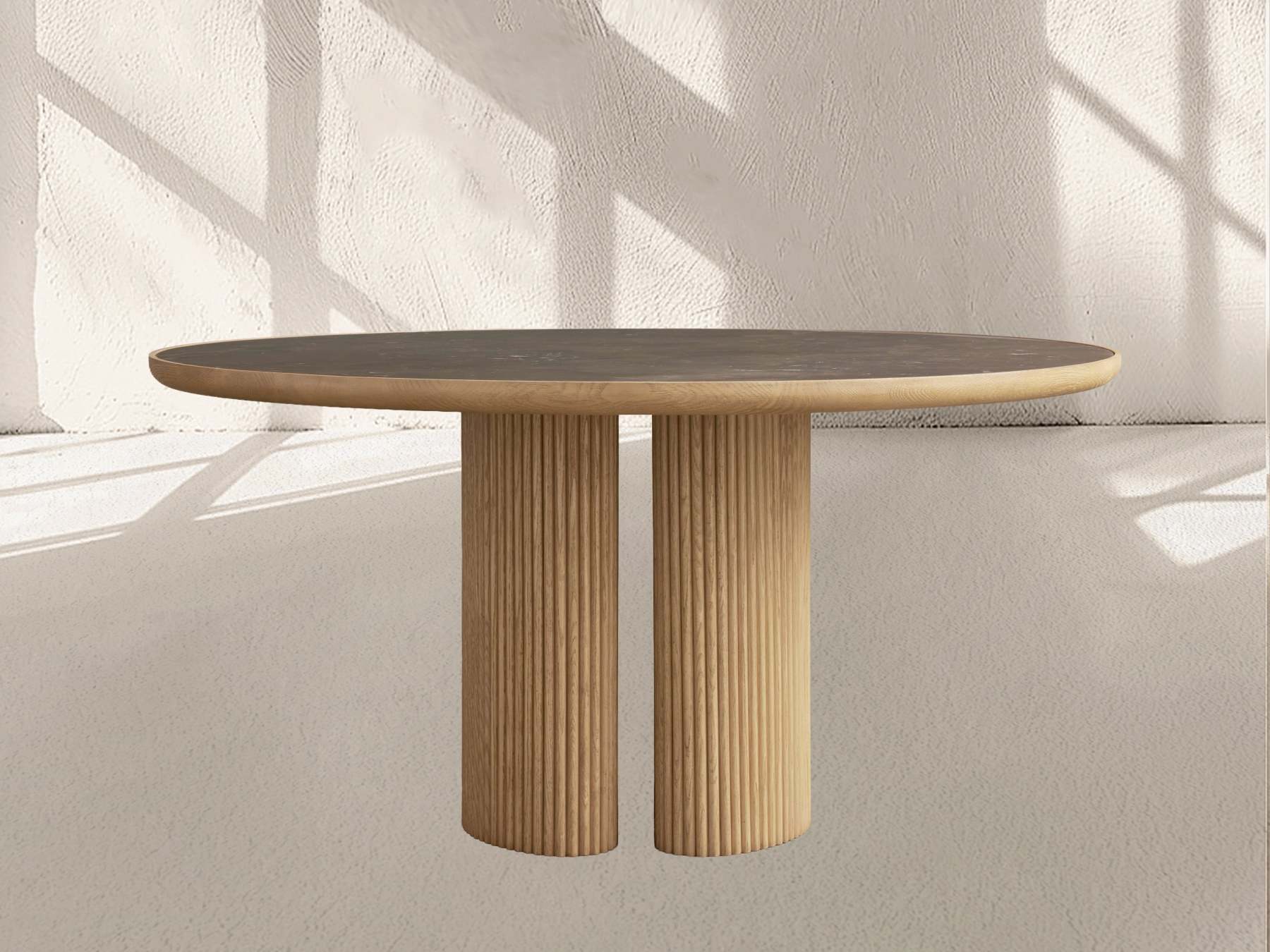 Aster Round Oak & Natural Marble Dining Table