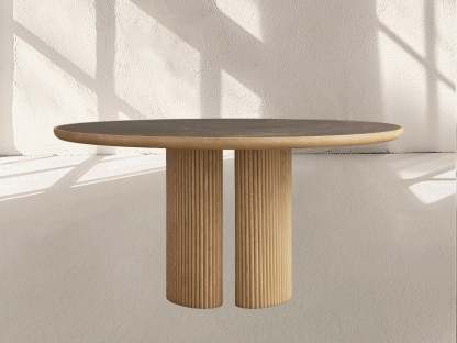 Aster Round Oak & Natural Marble Dining Table