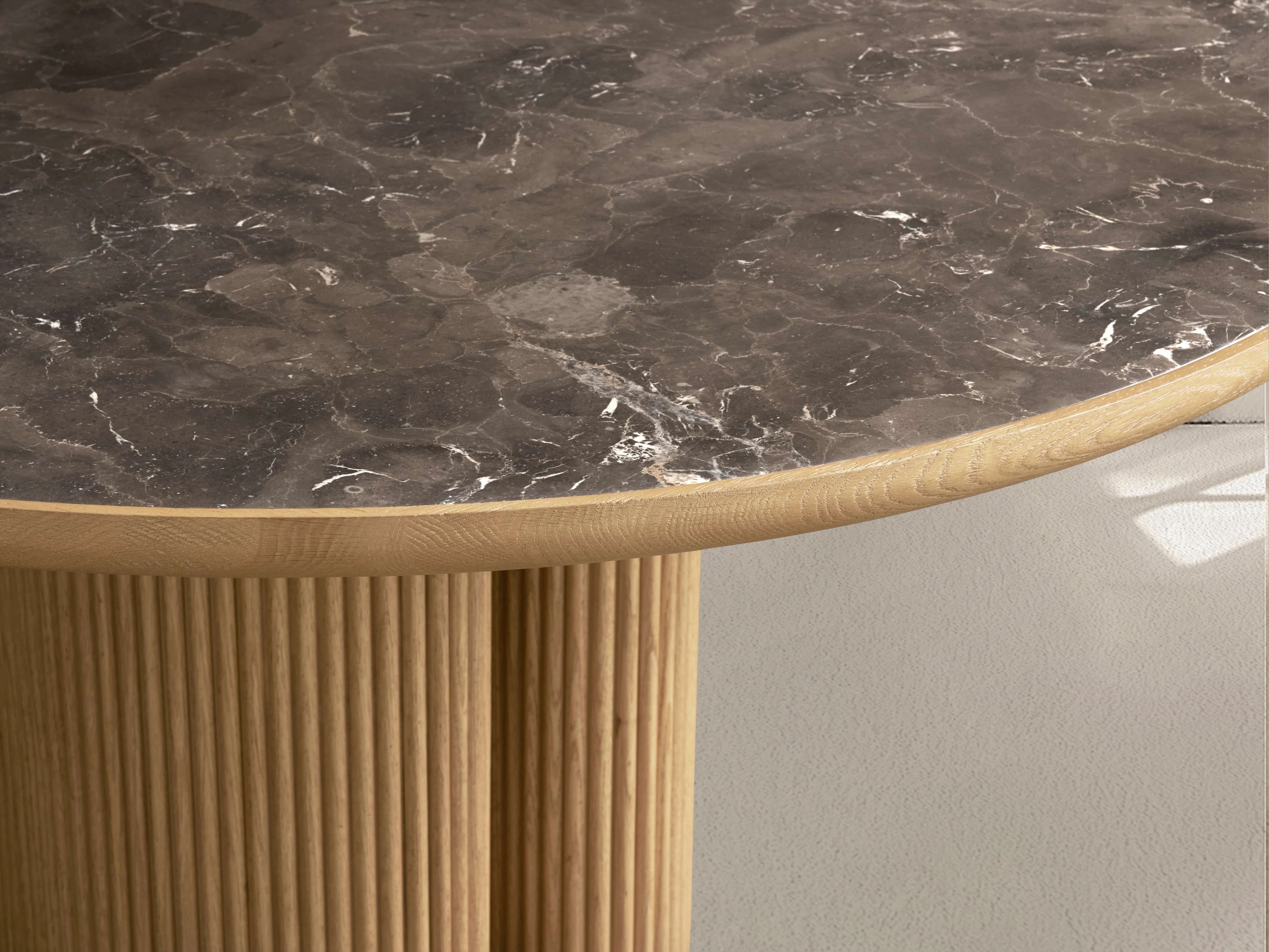 Aster Round Oak & Natural Marble Dining Table