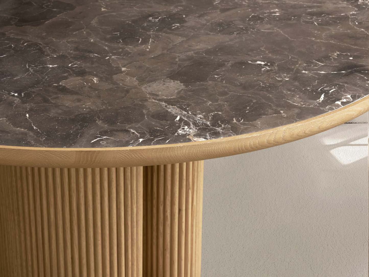 Aster Round Oak & Natural Marble Dining Table