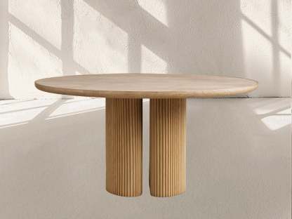 Aster Round Oak & Natural Marble Dining Table