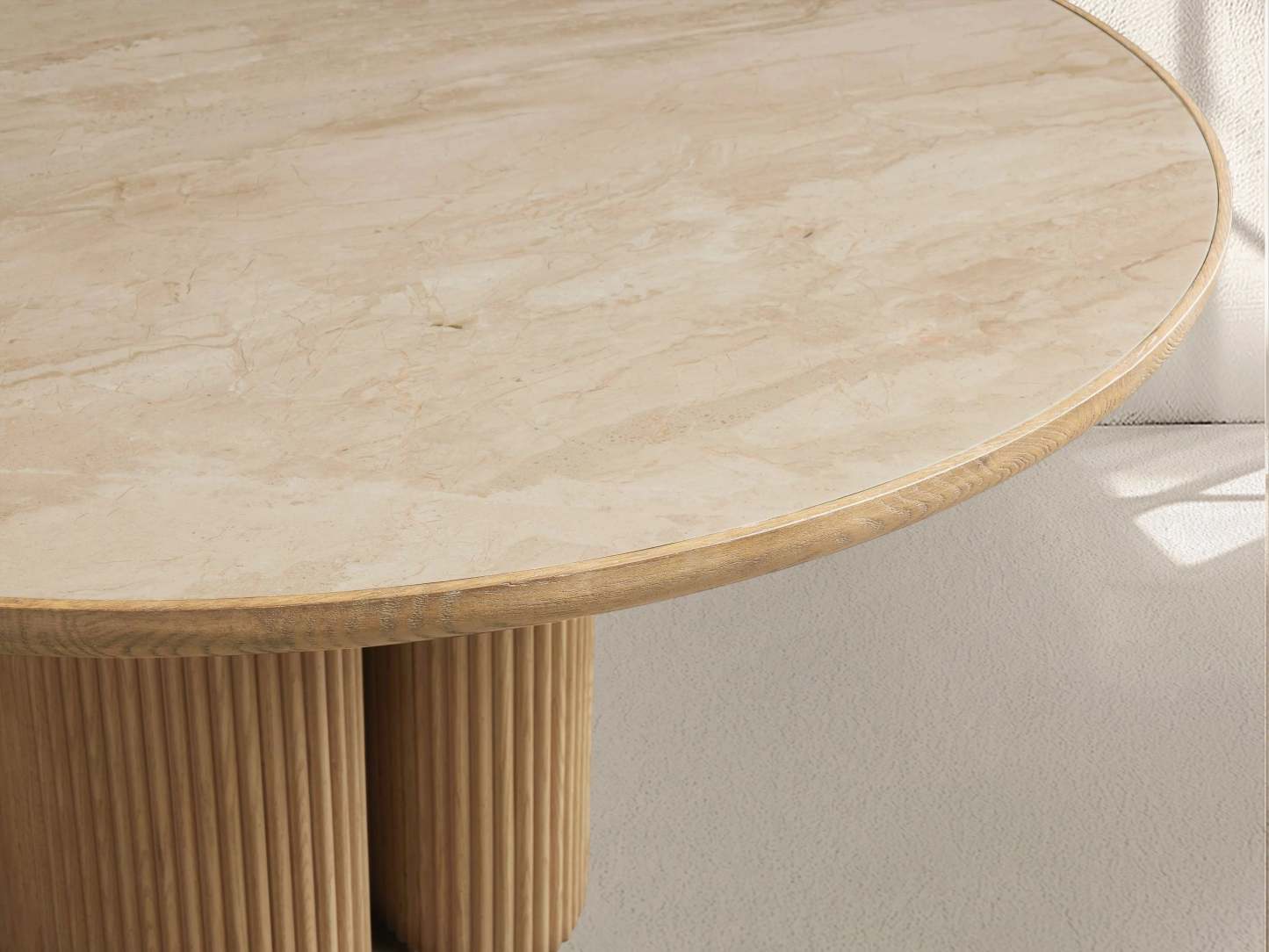 Aster Round Oak & Natural Marble Dining Table