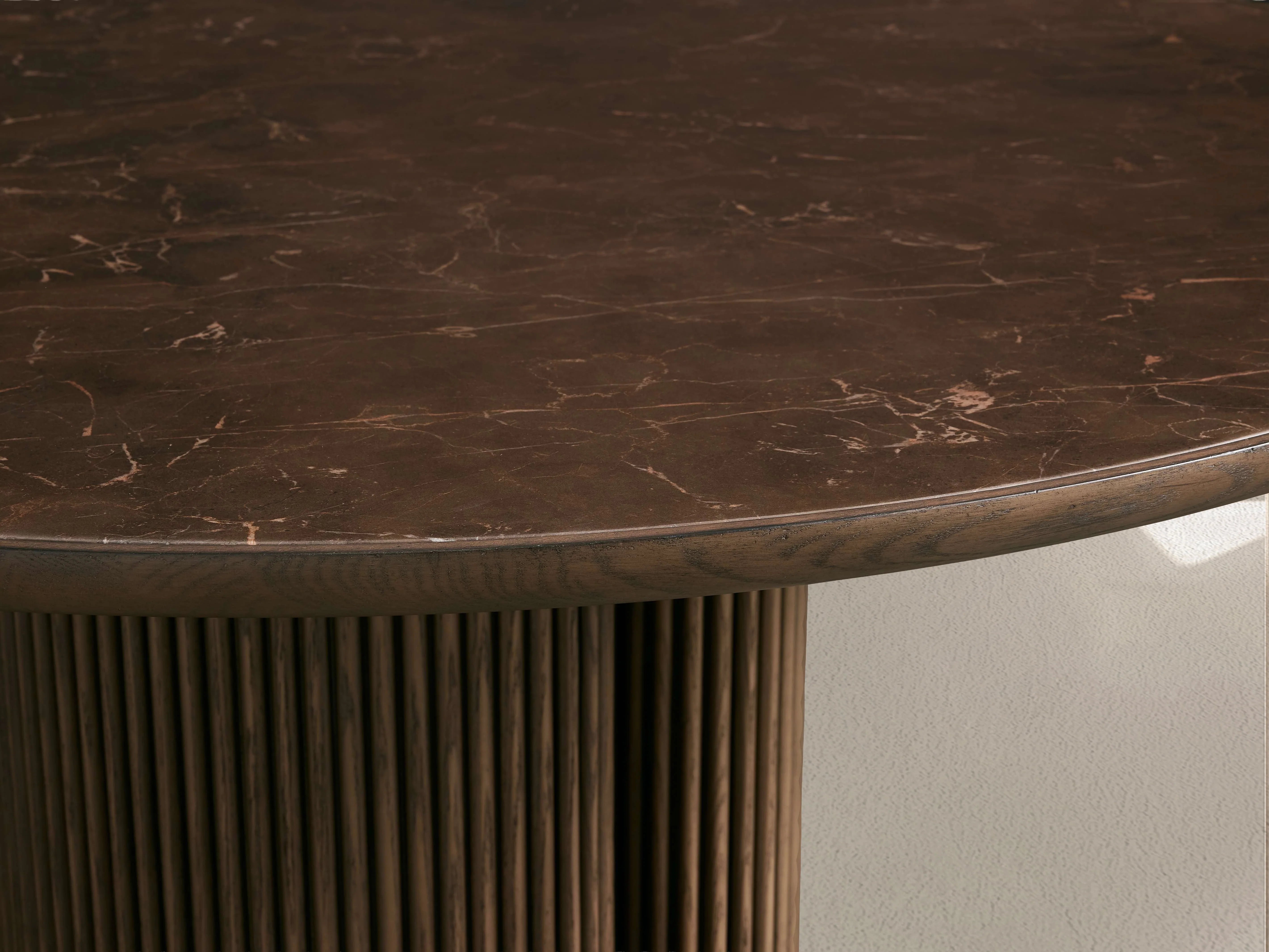 Aster Round Oak & Natural Marble Dining Table