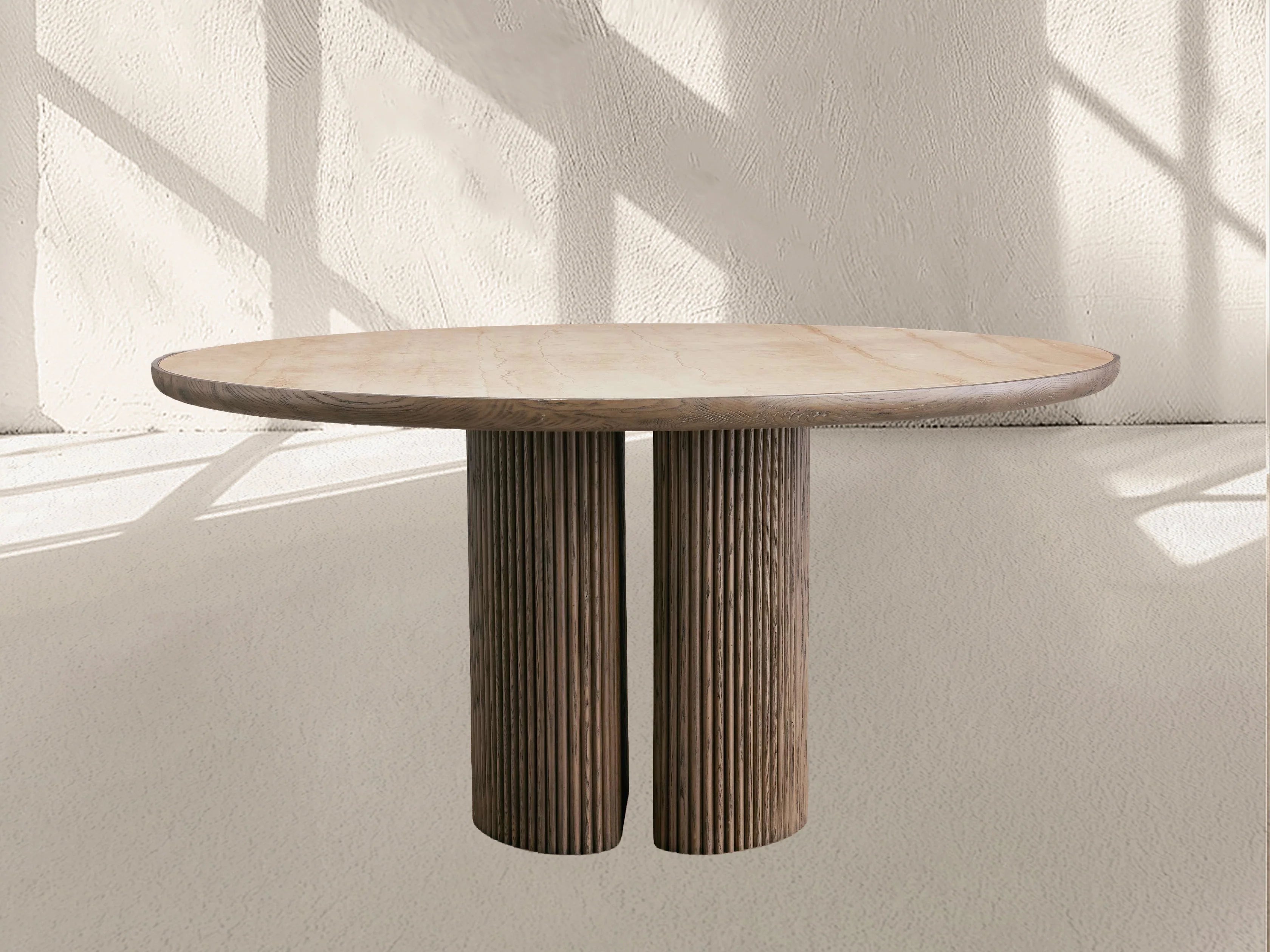 Aster Round Oak & Natural Marble Dining Table