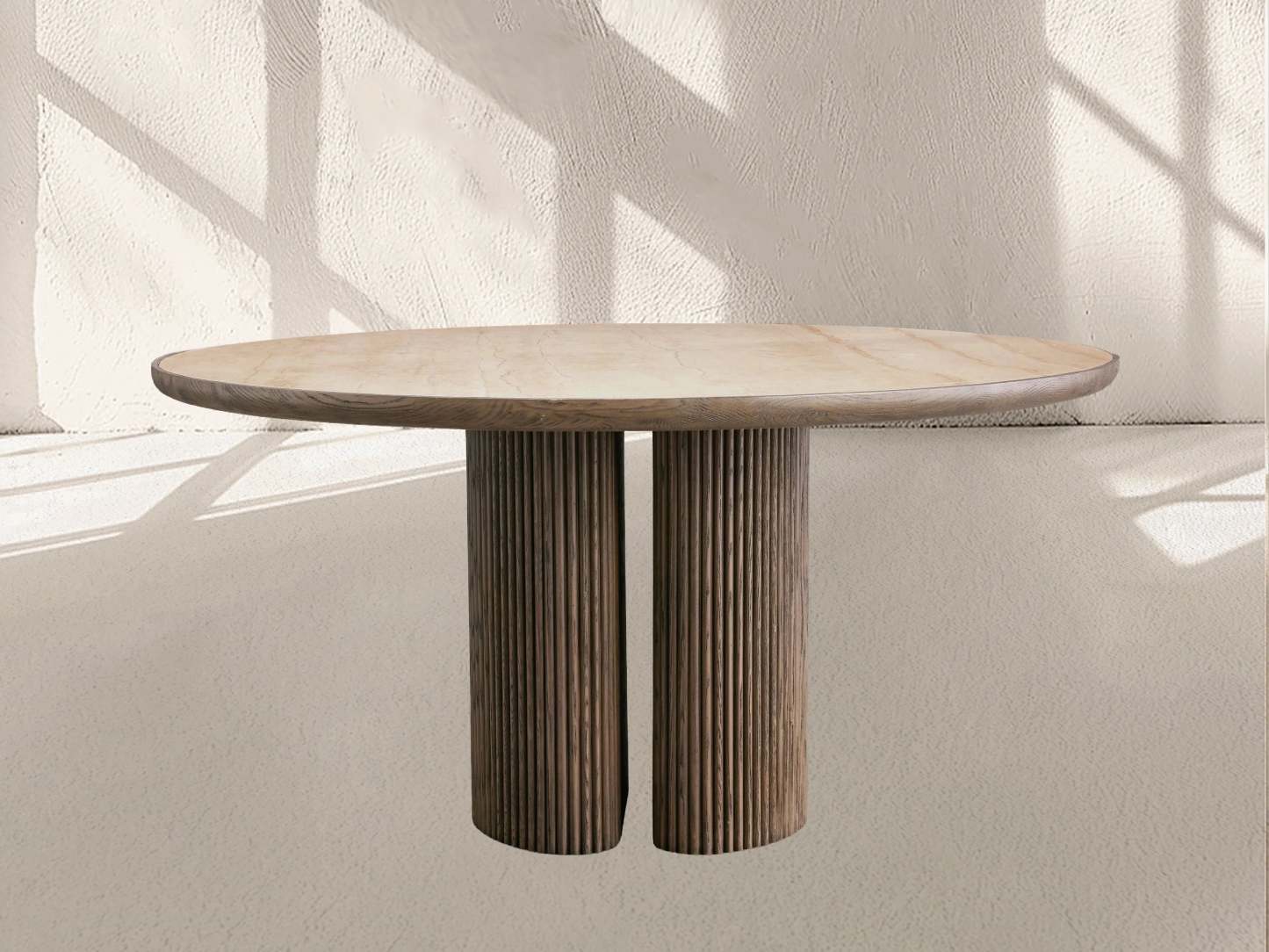 Aster Round Oak & Natural Marble Dining Table