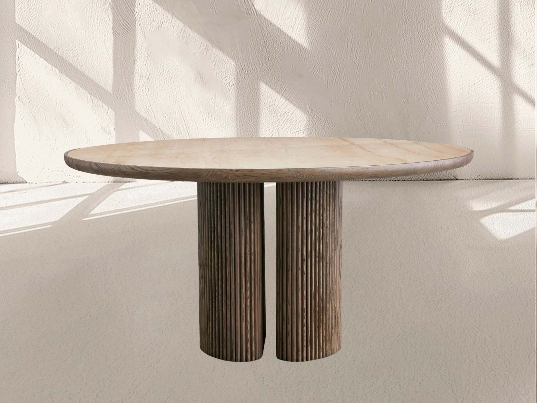 Aster Round Oak & Natural Marble Dining Table