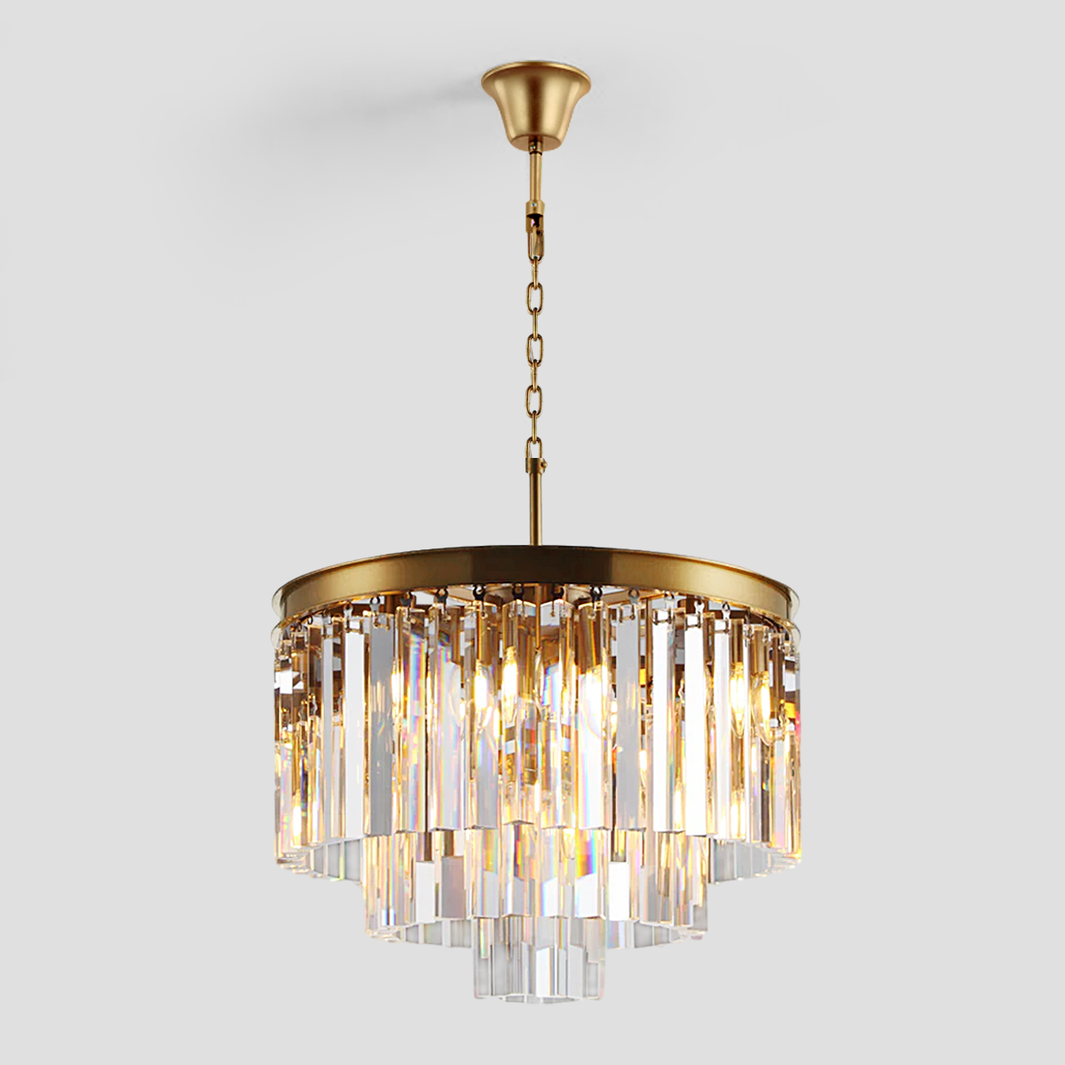 Olmavor 1920s-Style Multi-Tier Clear/Smoke Crystal Round Chandelier