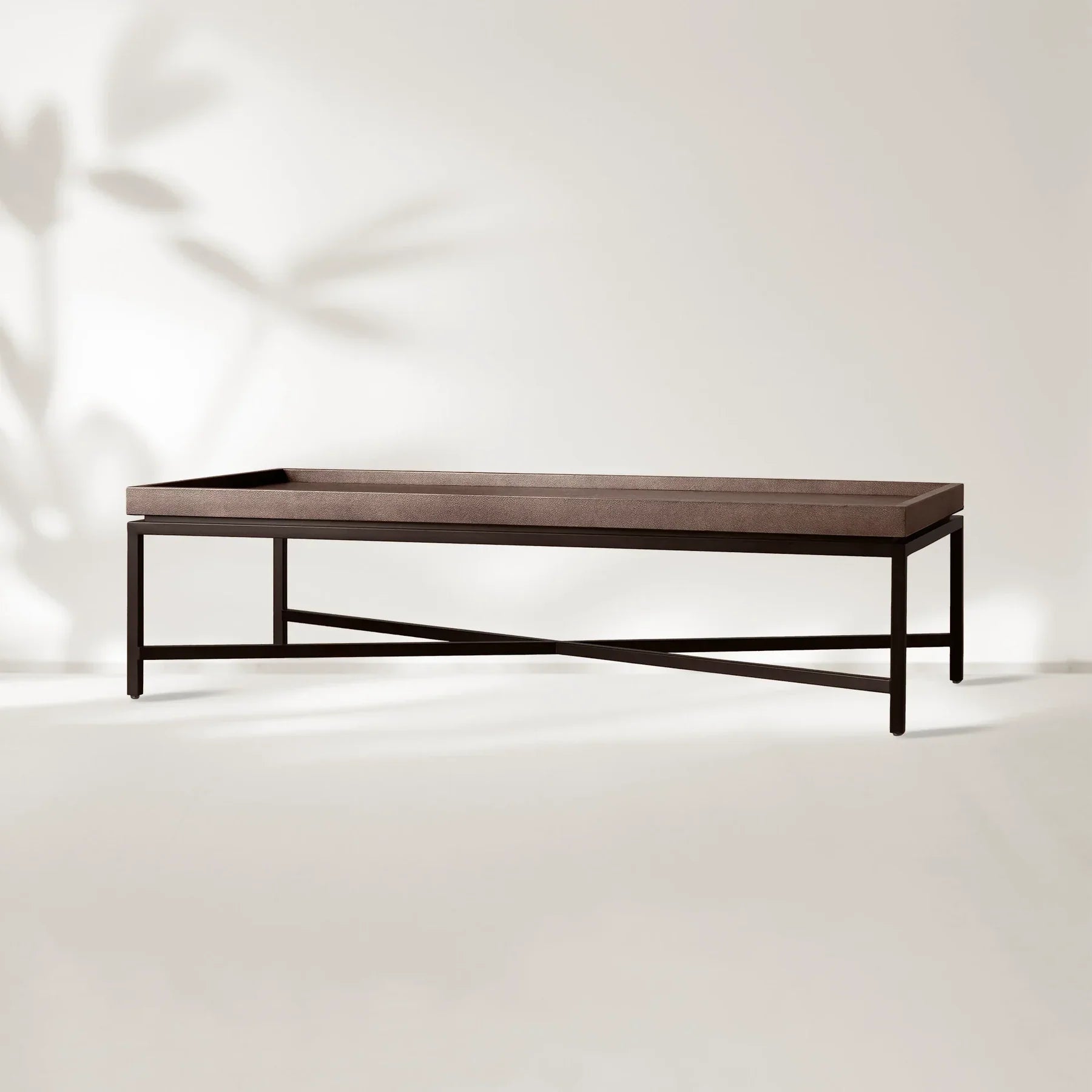 Malone Coffee Table Modern Steel Base With Embossed Leather Shagreen Top-Fullstarlighting