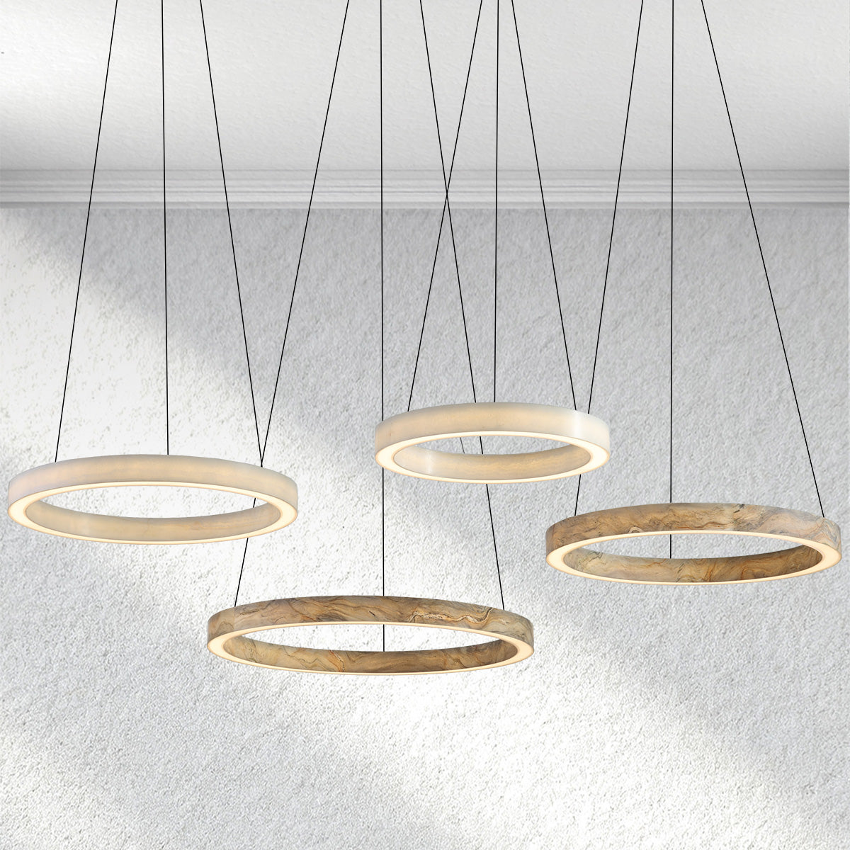 Alabaster StoneGlow Round Chandelier-Fullstarlighting