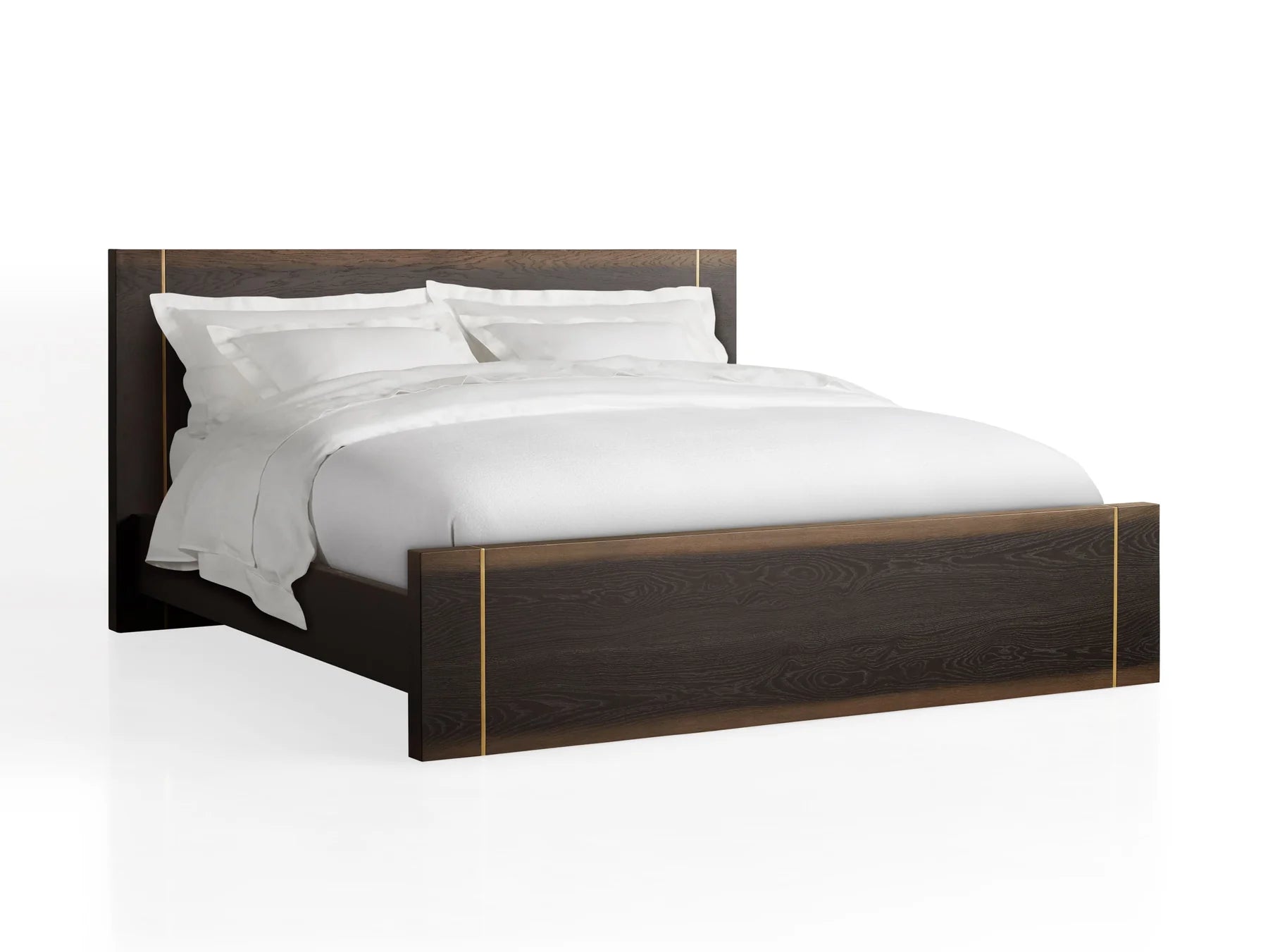 Mihaela Solid Romanian Oak Wood Bed Frame with Hand-Finished Brass Accent Details