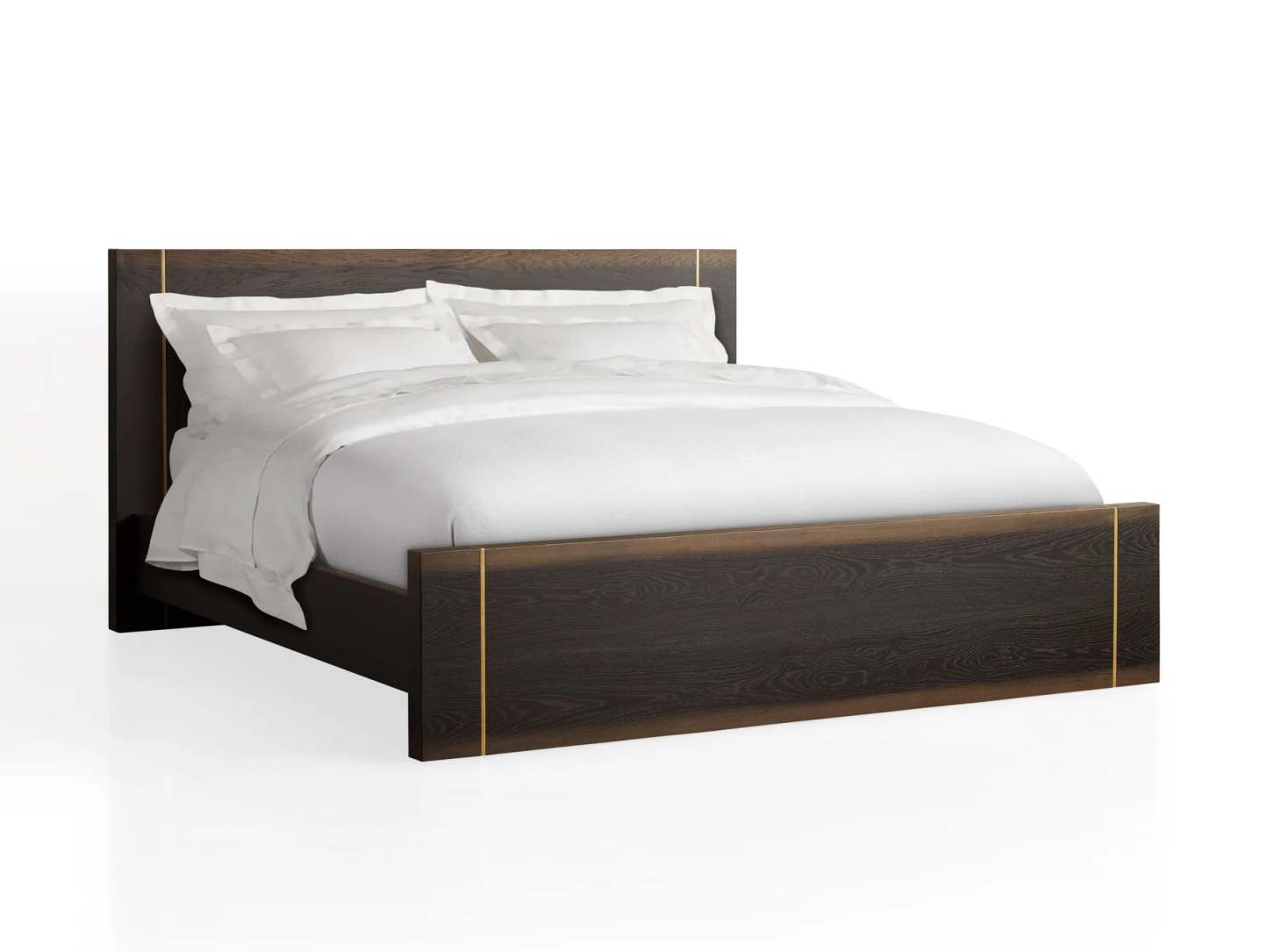 Mihaela Solid Romanian Oak Wood Bed Frame with Hand-Finished Brass Accent Details