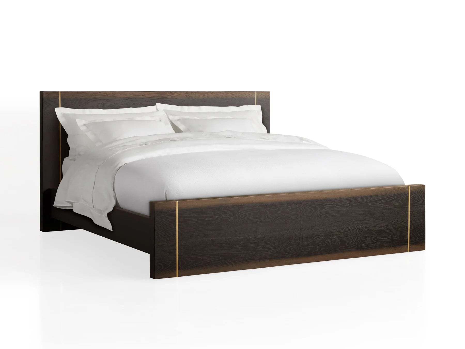 Mihaela Solid Romanian Oak Wood Bed Frame with Hand-Finished Brass Accent Details