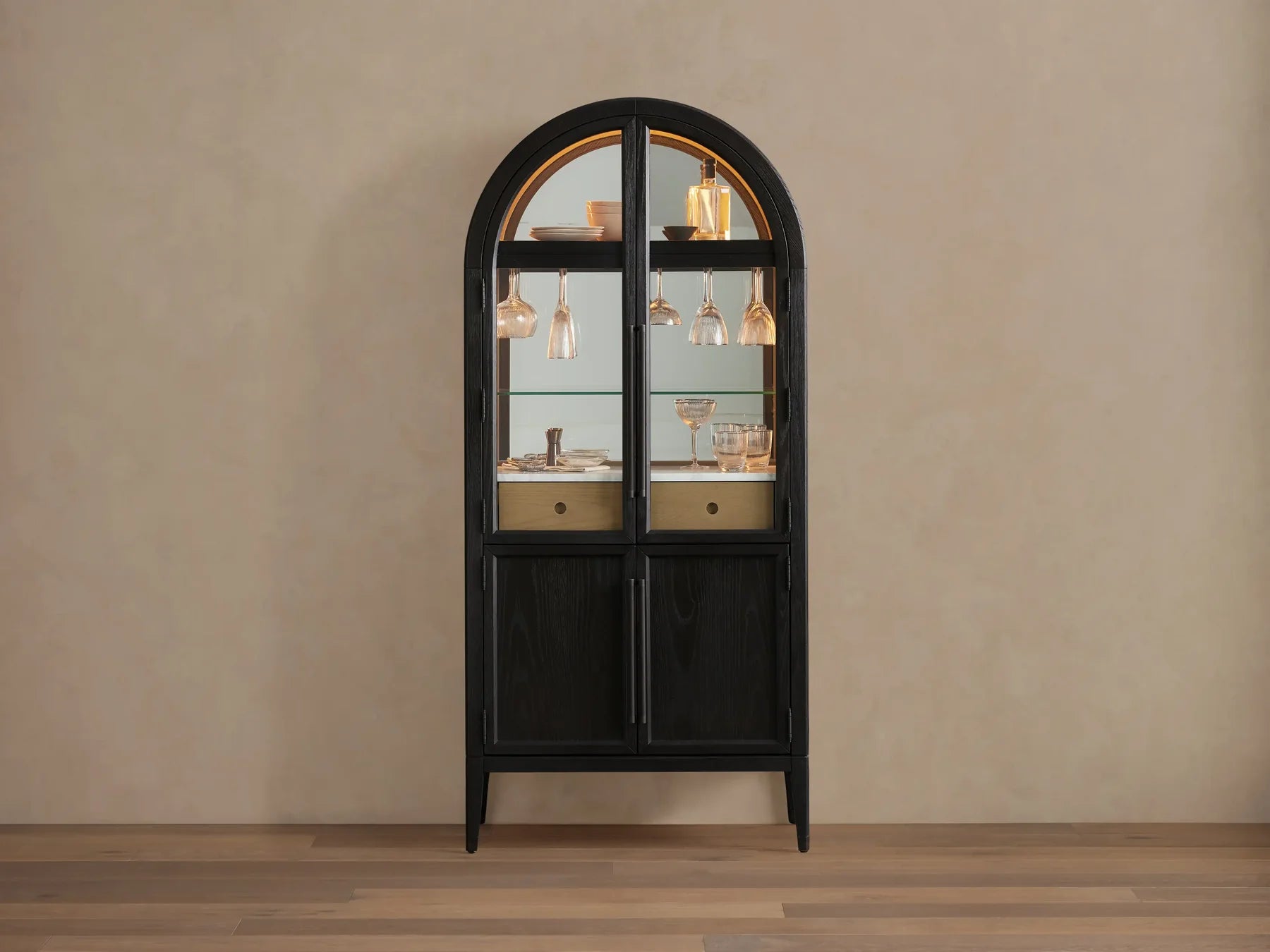 Hattie Bar Cabinet Solid Oak Wood Rectangular Vintage Inspired Dining