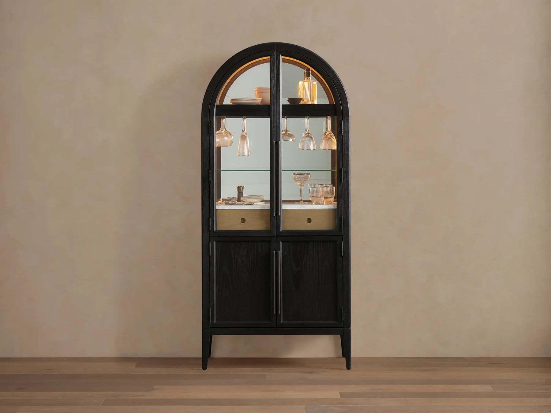 Hattie Bar Cabinet Solid Oak Wood Rectangular Vintage Inspired Dining