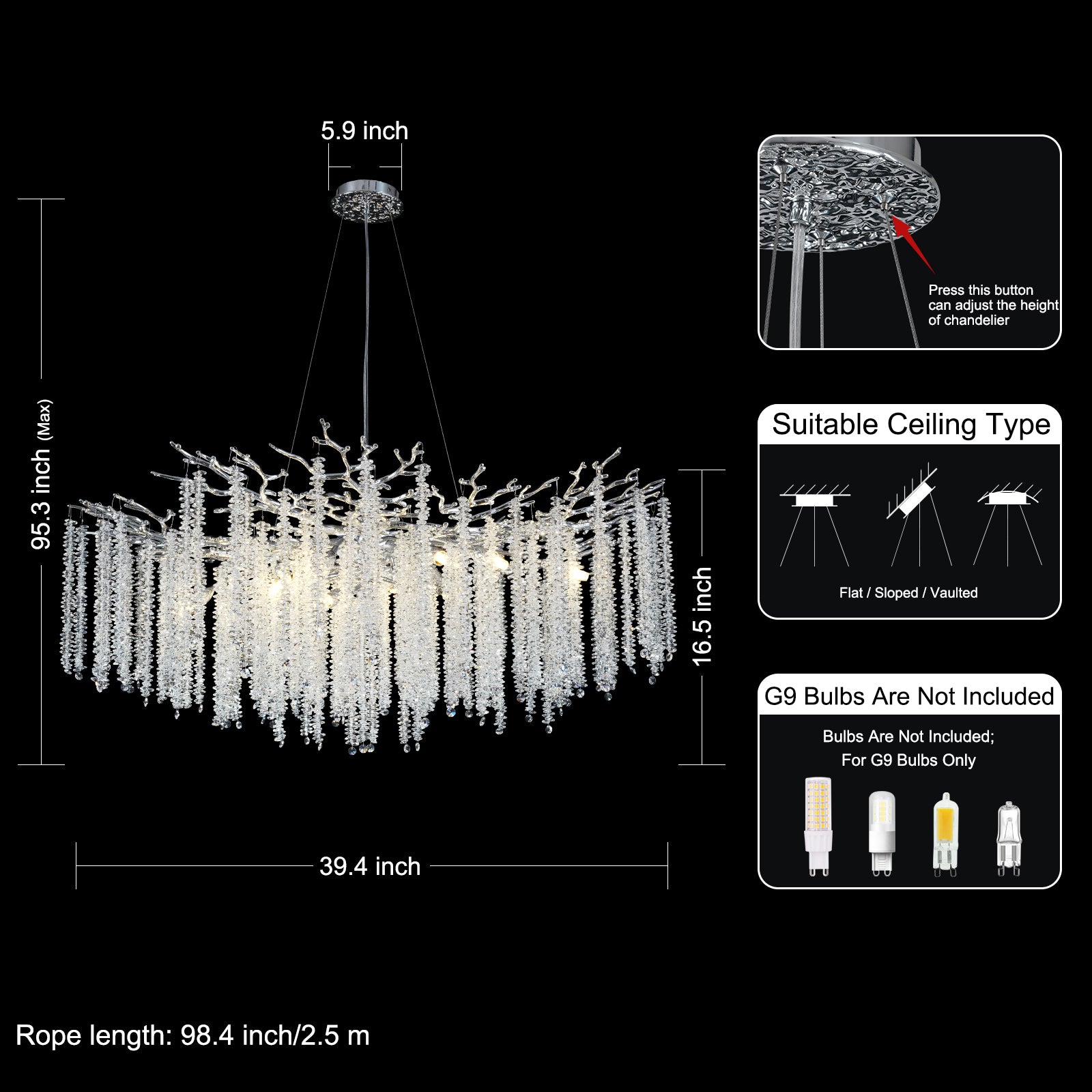 Snow Tree Branch Crystal Gold/Silver Chandelier for All Rooms 40''-Fullstarlighting