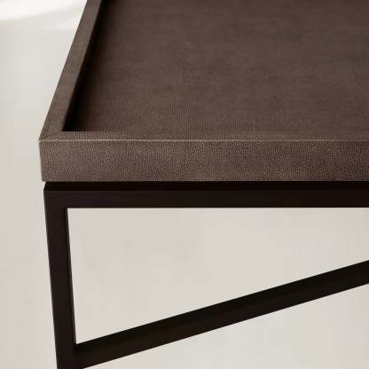 Malone Coffee Table Modern Steel Base With Embossed Leather Shagreen Top-Fullstarlighting
