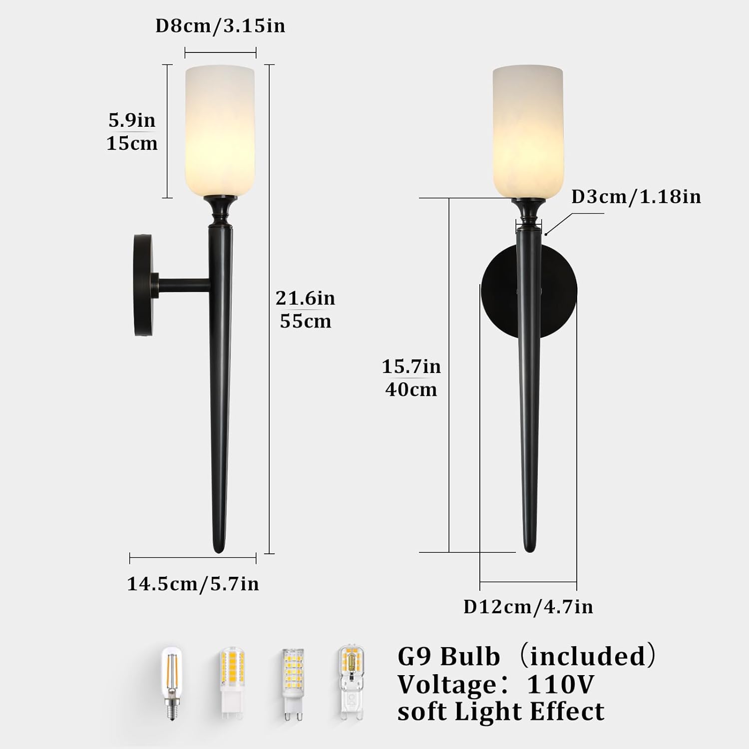 Alabaster 1head Brass/Black Strip Wall Sconce for All Scene 21.6"-Fullstarlighting