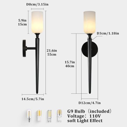 Alabaster 1head Brass/Black Strip Wall Sconce for All Scene 21.6"-Fullstarlighting