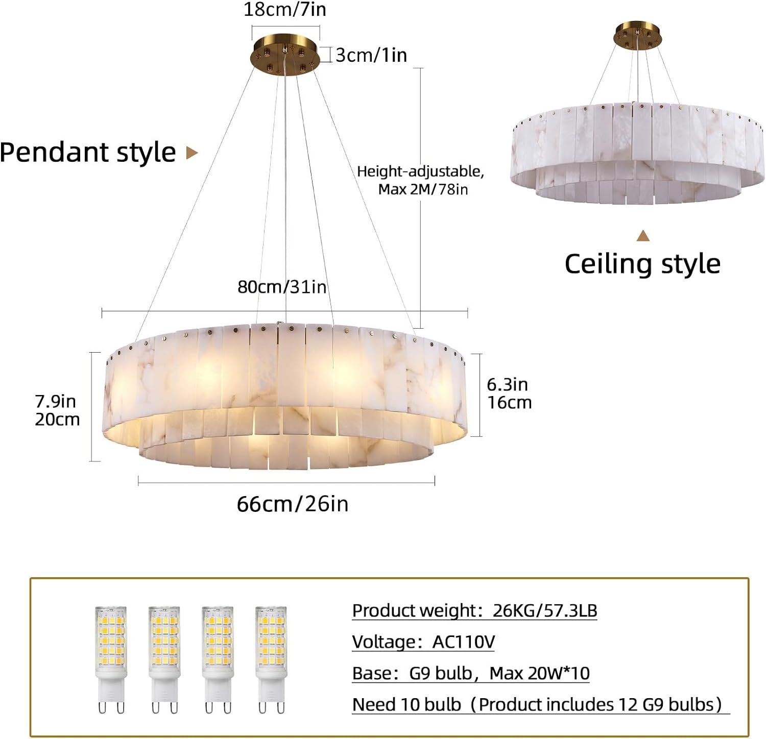 Sawyer Alabaster Round/Rectangle Chandelier-Fullstarlighting