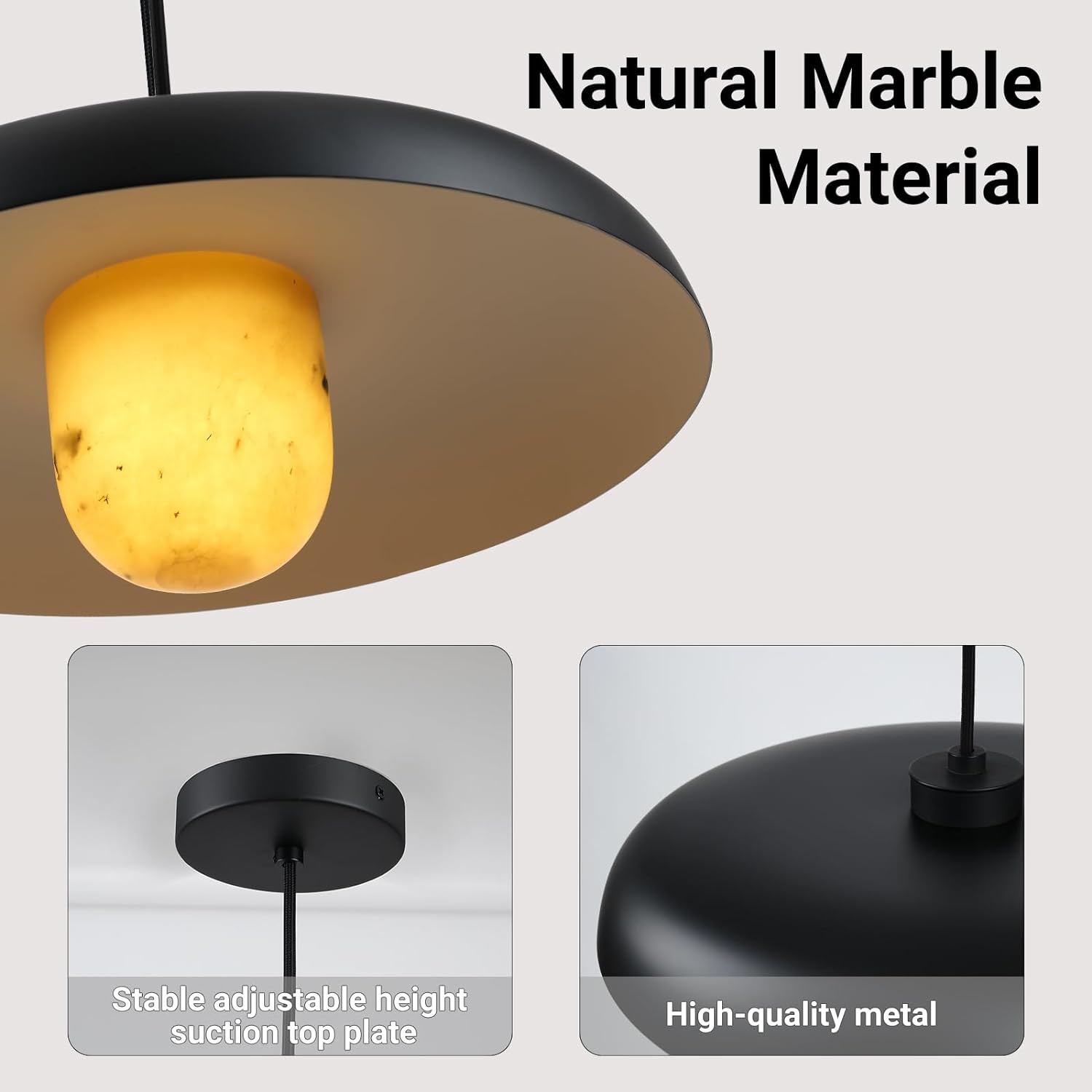 Alabaster Marble Black Lampshade Pendant Lights for All Rooms-Fullstarlighting
