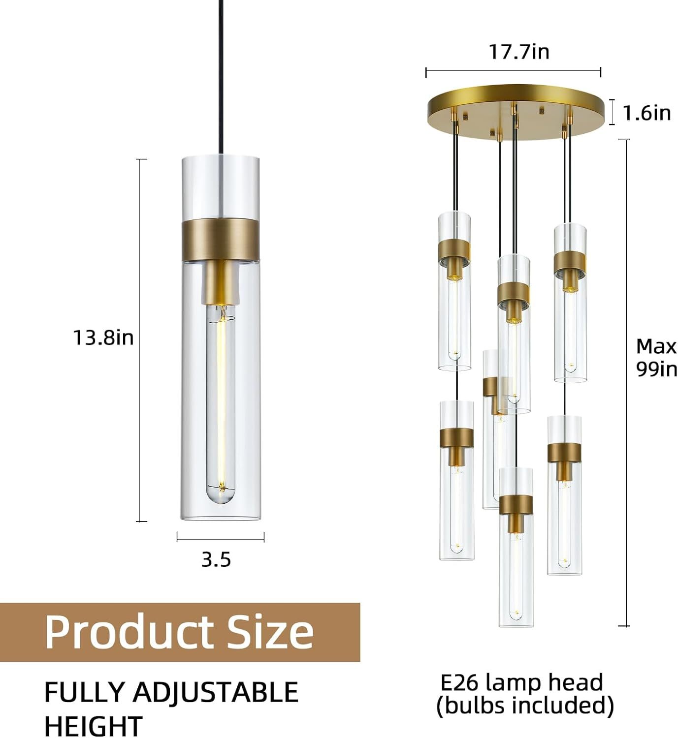 Glass Tube Brass Pendant Lights 1 Light/7 Lights-Fullstarlighting