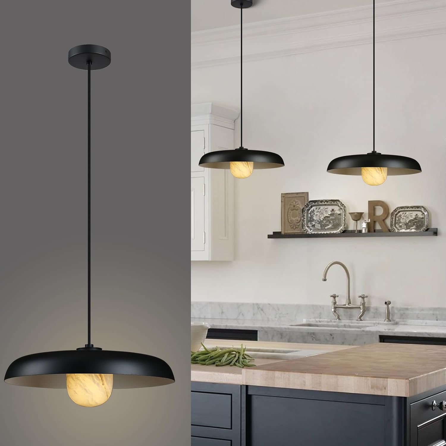 Alabaster Marble Black Lampshade Pendant Lights for All Rooms-Fullstarlighting