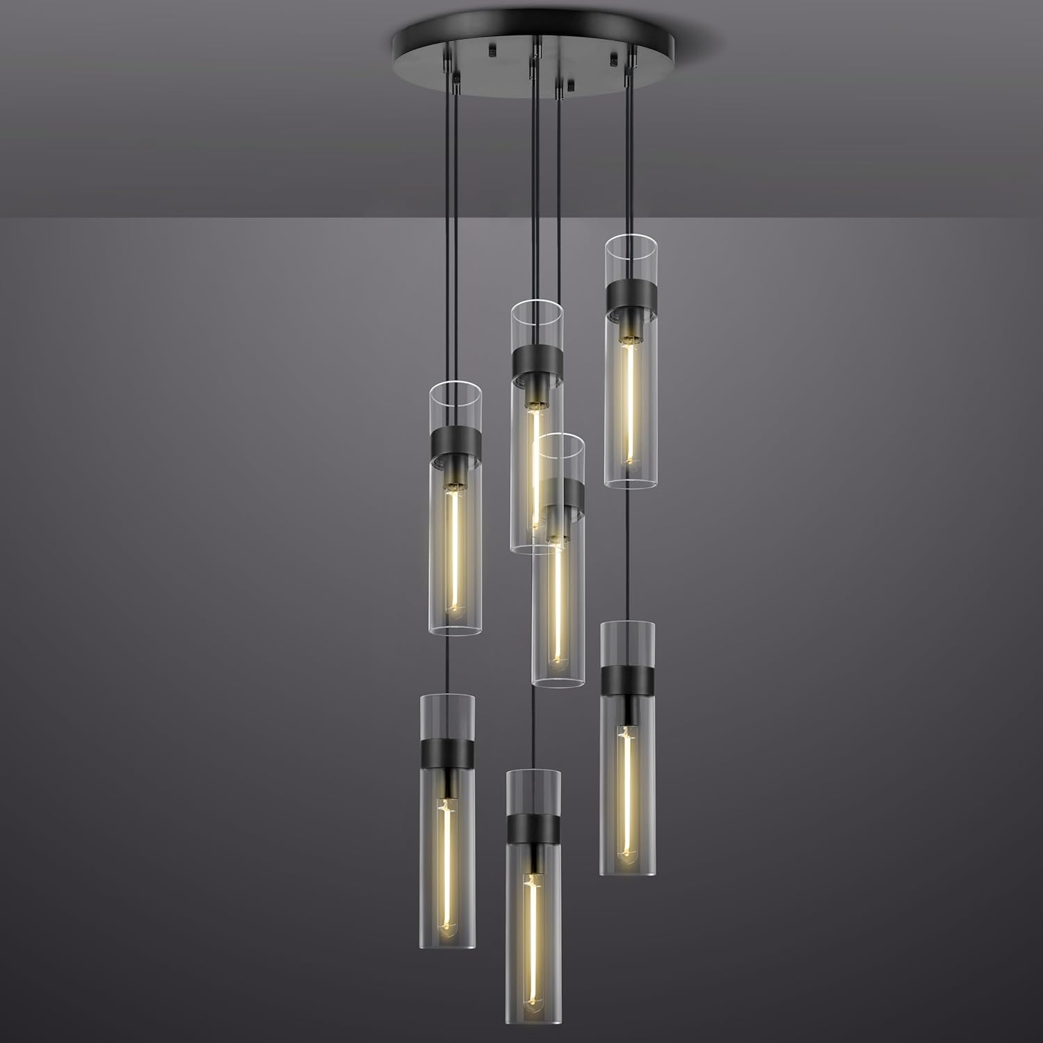 Glass Tube Brass Pendant Lights 1 Light/7 Lights-Fullstarlighting