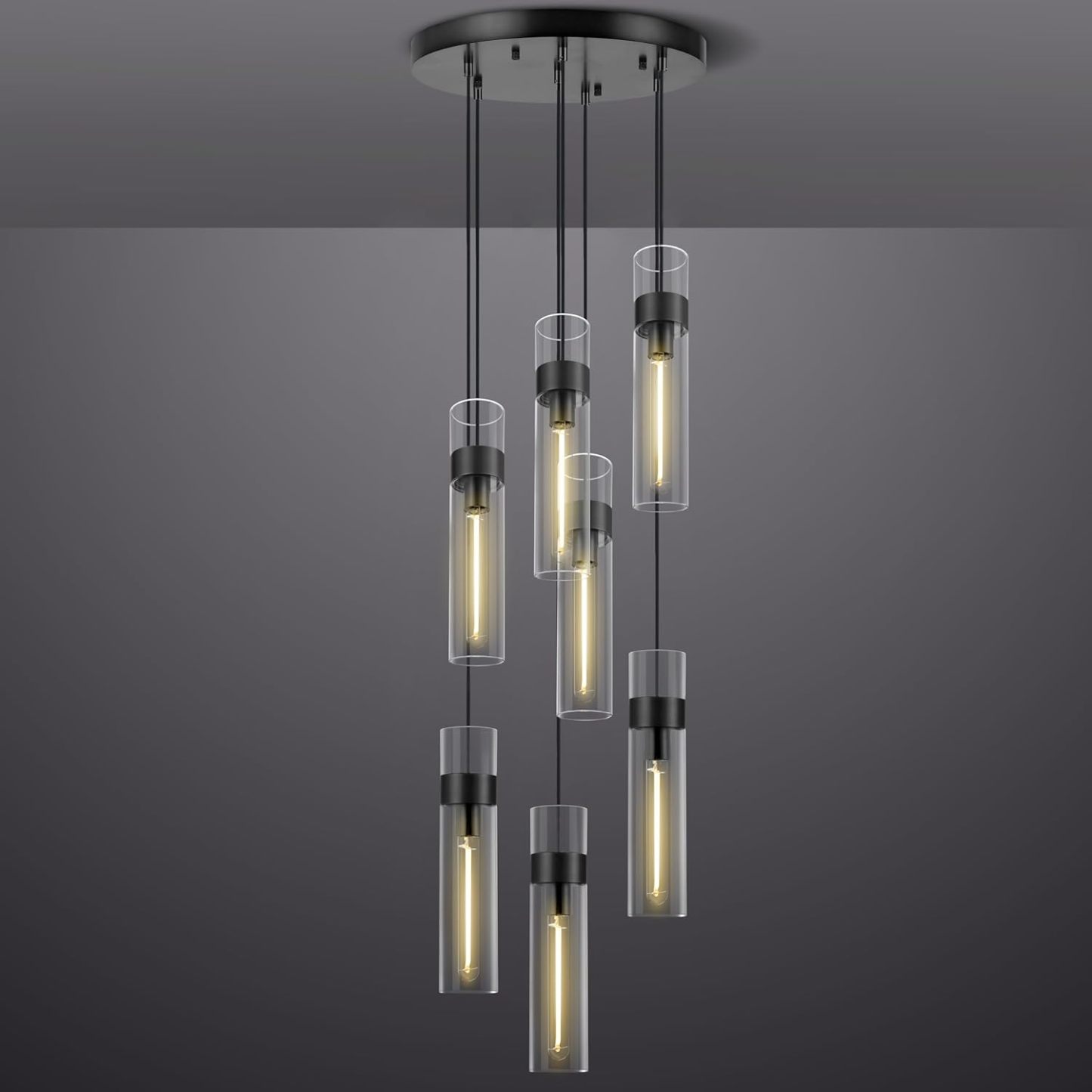 Glass Tube Brass Pendant Lights 1 Light/7 Lights,Modern Chandeliers