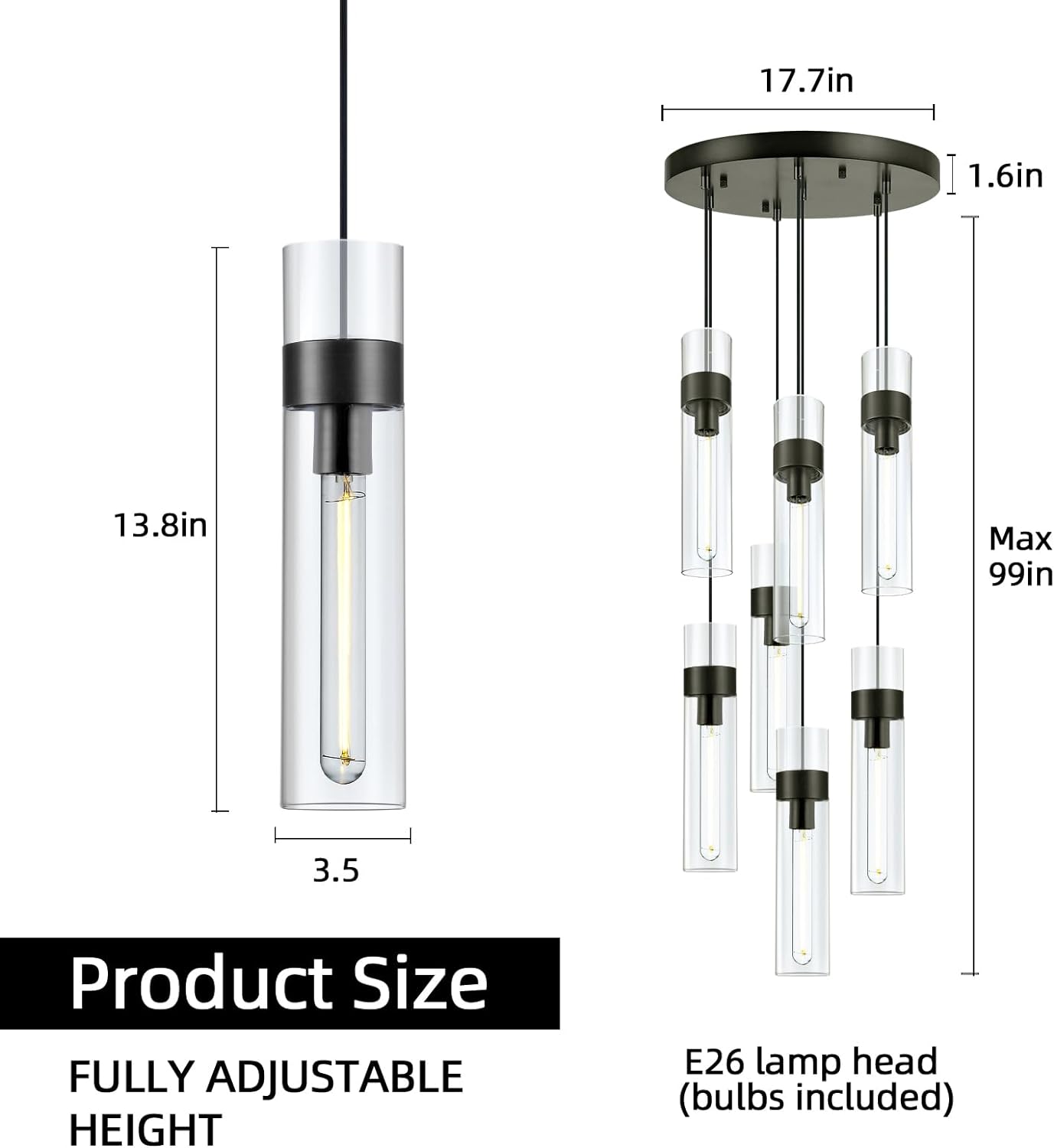 Glass Tube Brass Pendant Lights 1 Light/7 Lights-Fullstarlighting