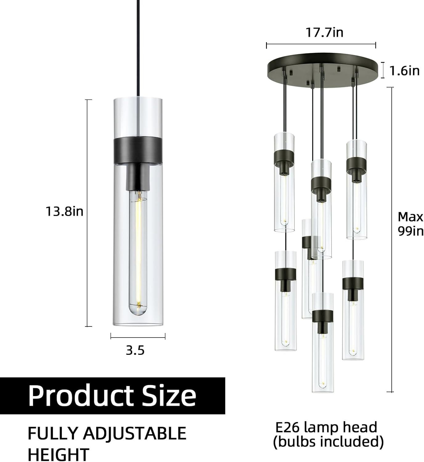 Glass Tube Brass Pendant Lights 1 Light/7 Lights-Fullstarlighting