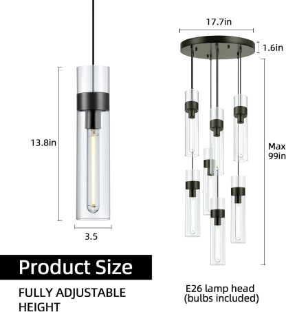 Glass Tube Brass Pendant Lights 1 Light/7 Lights-Fullstarlighting