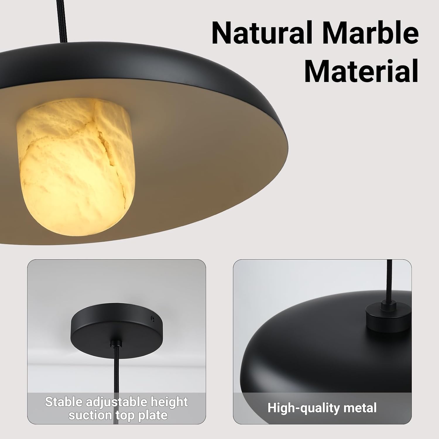 Alabaster Marble Black Lampshade Pendant Lights for All Rooms-Fullstarlighting