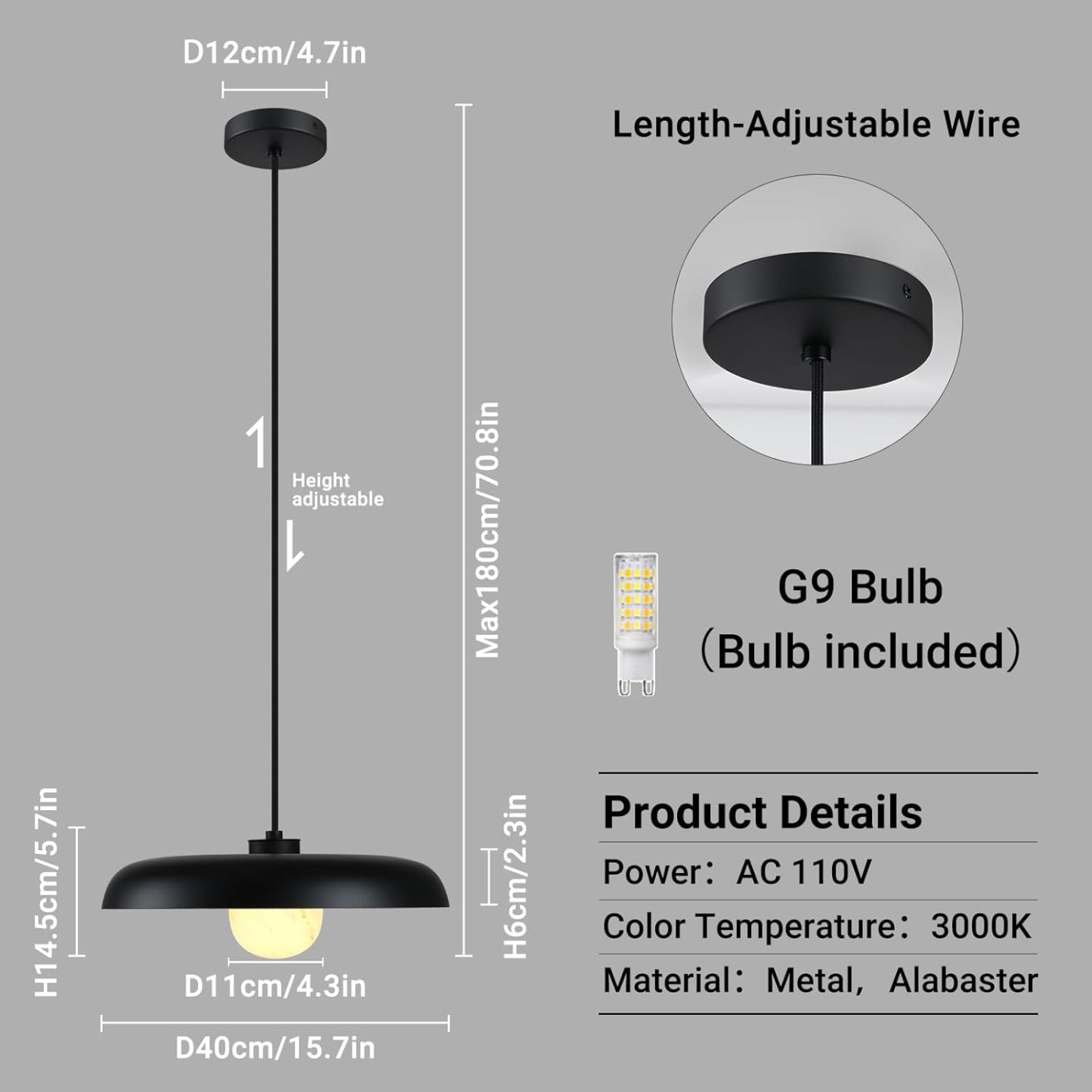 Alabaster Marble Black Lampshade Pendant Lights for All Rooms-Fullstarlighting