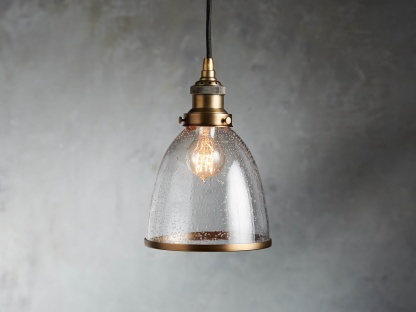 Industrial Cloche Pendant in Antiqued Brass