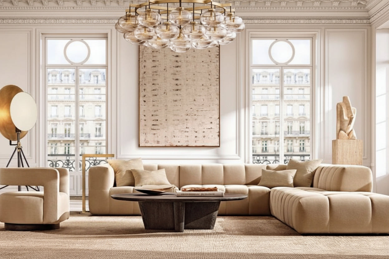 Glass Globe Round Chandelier 60"-kimoylights