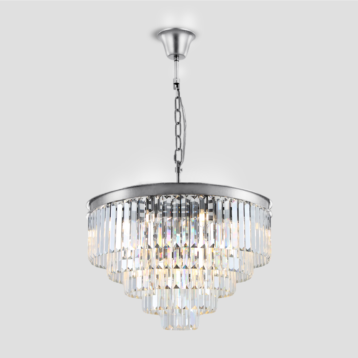 Olmavor 1920s-Style Multi-Tier Clear/Smoke Crystal Round Chandelier