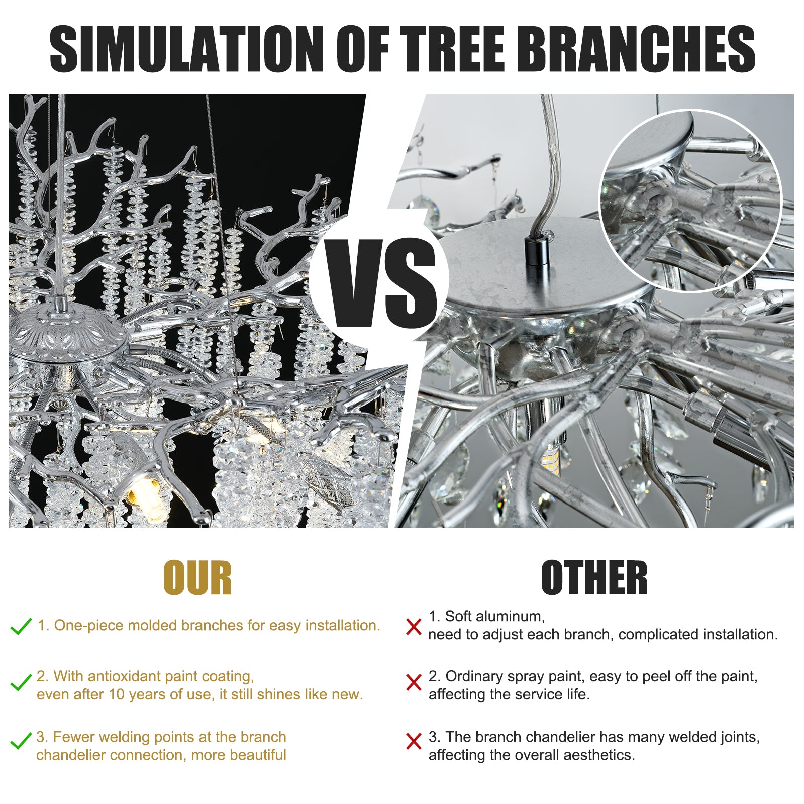 Snow Tree Branches Linear Chandelier for All Rooms 55''-Fullstarlighting