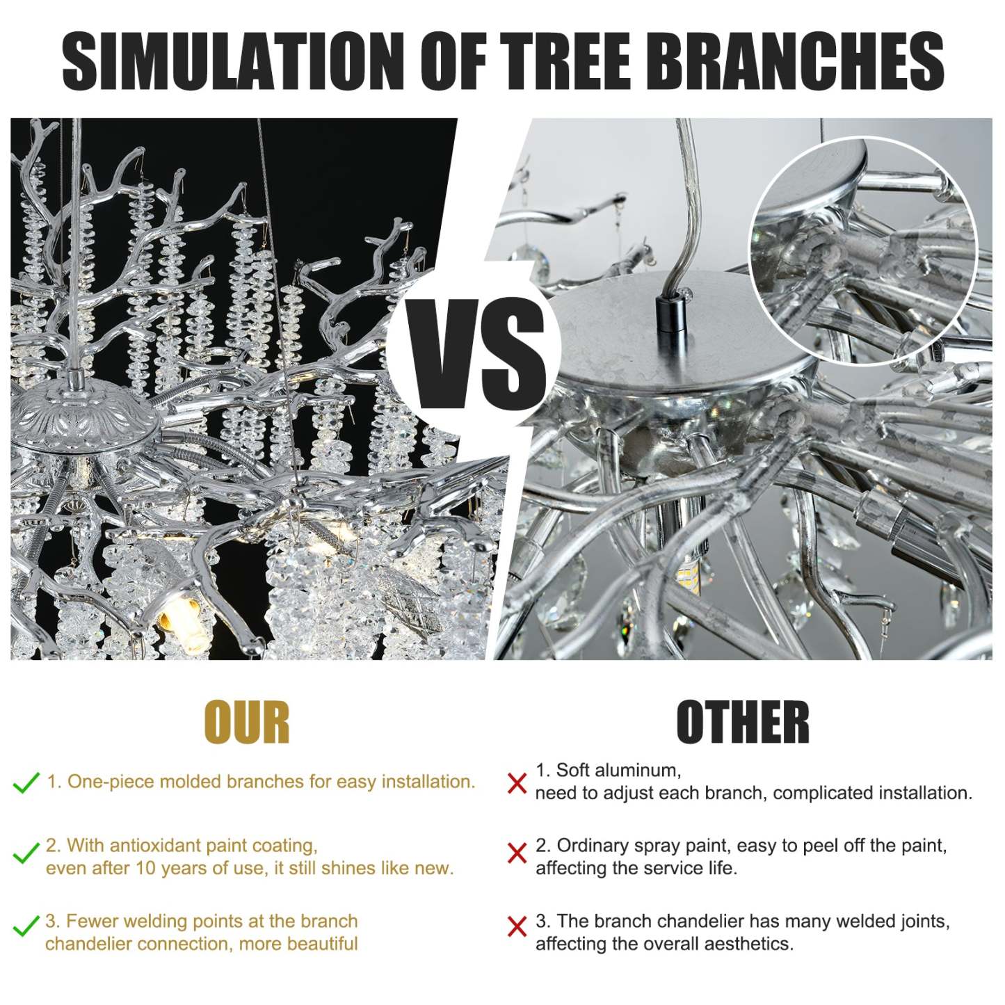Snow Tree Branches Linear Chandelier for All Rooms 55''-Fullstarlighting