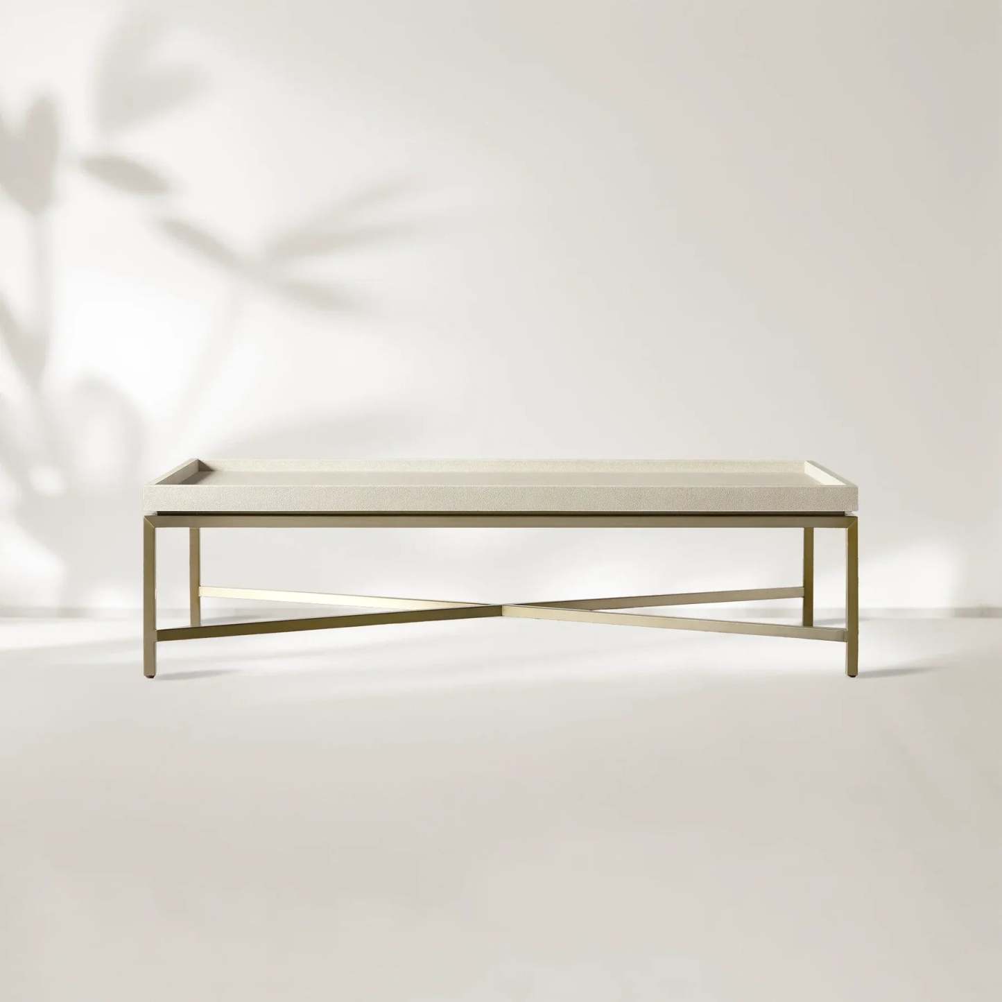 Malone Coffee Table Modern Steel Base With Embossed Leather Shagreen Top-Fullstarlighting