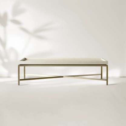Malone Coffee Table Modern Steel Base With Embossed Leather Shagreen Top-Fullstarlighting