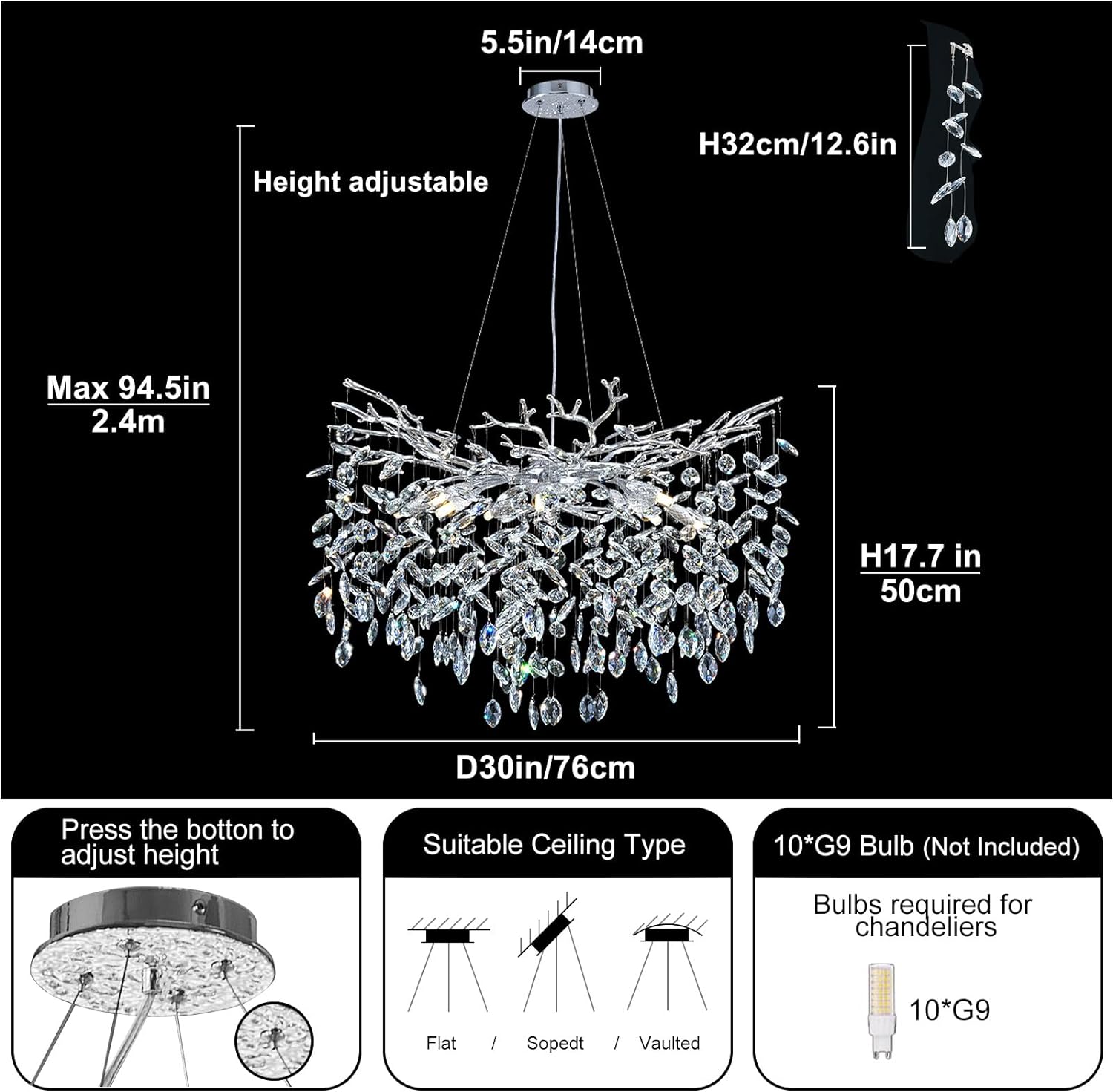 Ice Eye Modern Crystal Tree Branch Round Chandelier for All Rooms 30" 40" 48"-Fullstarlighting