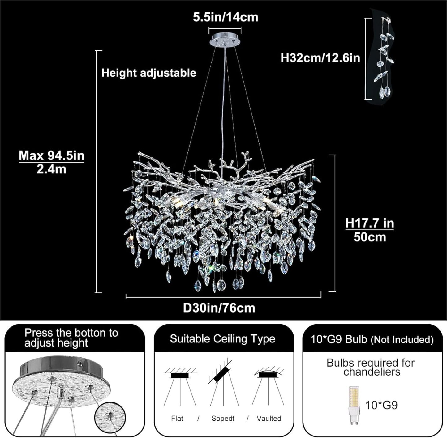 Ice Eye Modern Crystal Tree Branch Round Chandelier for All Rooms 30" 40" 48"-Fullstarlighting