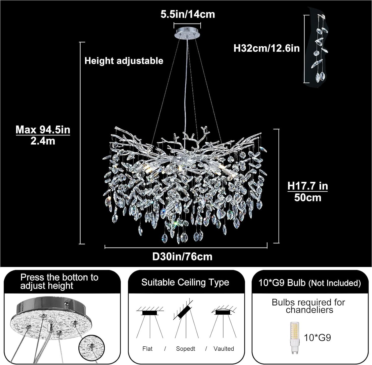 Ice Eye Modern Crystal Tree Branch Round Chandelier for All Rooms 30" 40" 48"-Fullstarlighting