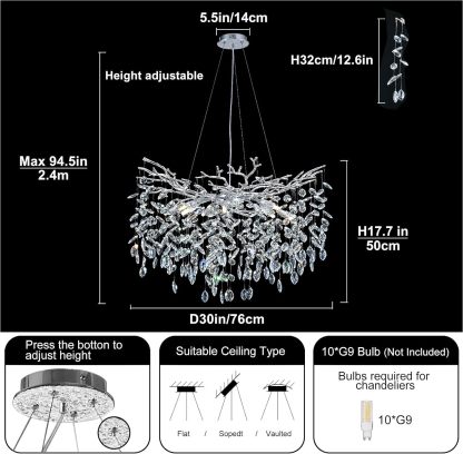 Ice Eye Modern Crystal Tree Branch Round Chandelier for All Rooms 30" 40" 48"-Fullstarlighting