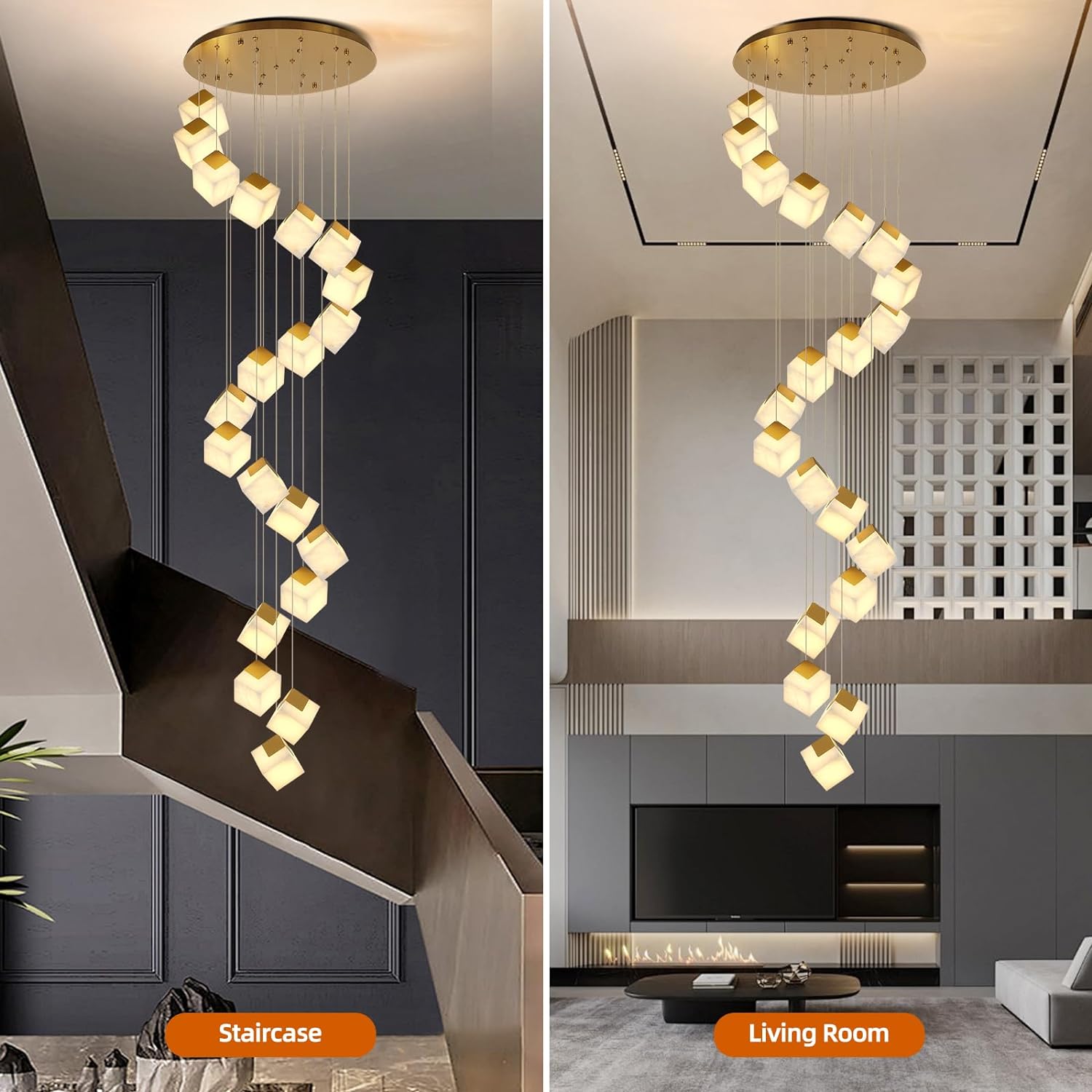 Square Cube Alabaster Pendant Lights-Fullstarlighting