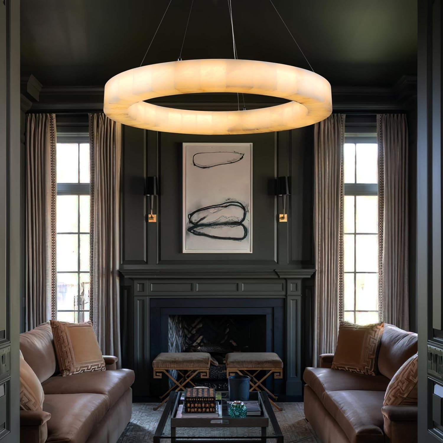 Alabaster Ring Chandelier 30"-Fullstarlighting