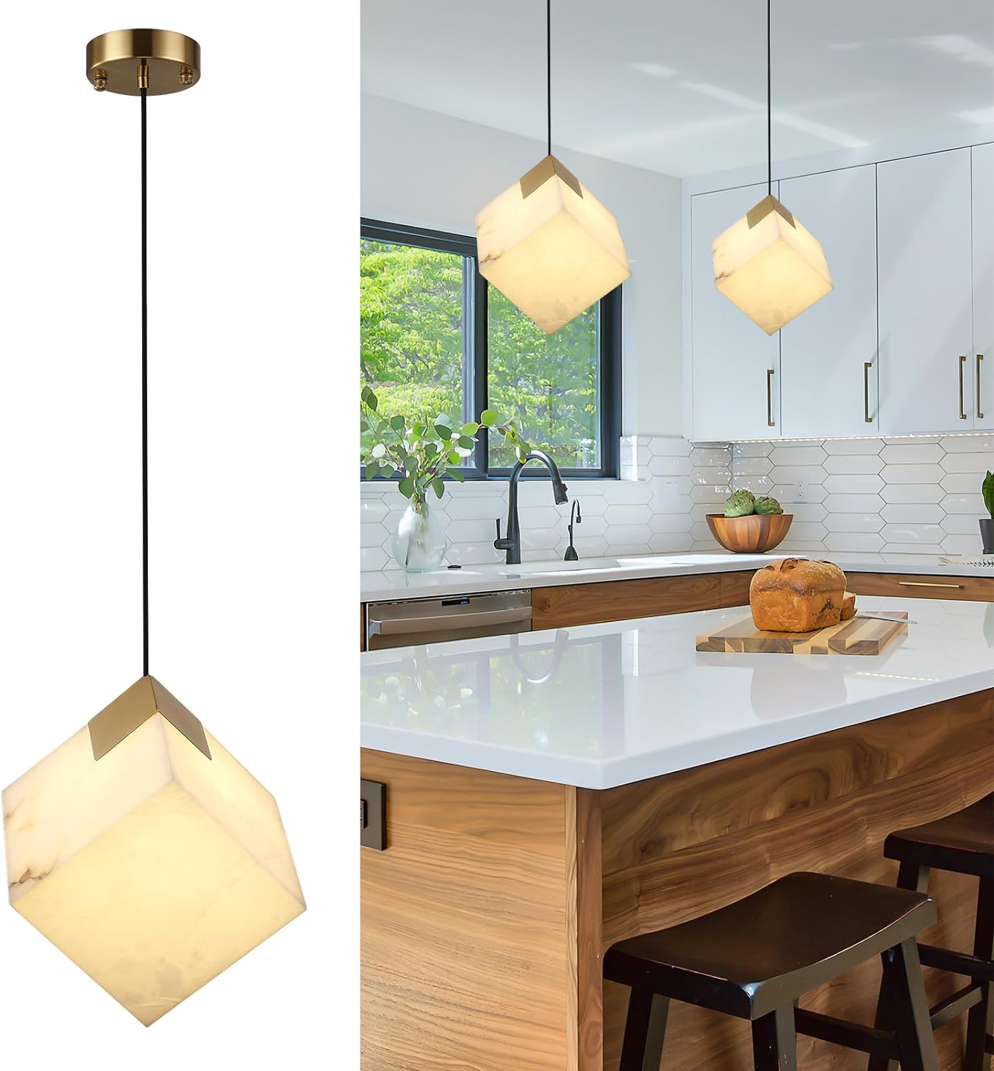Square Cube Alabaster Pendant Lights-Fullstarlighting