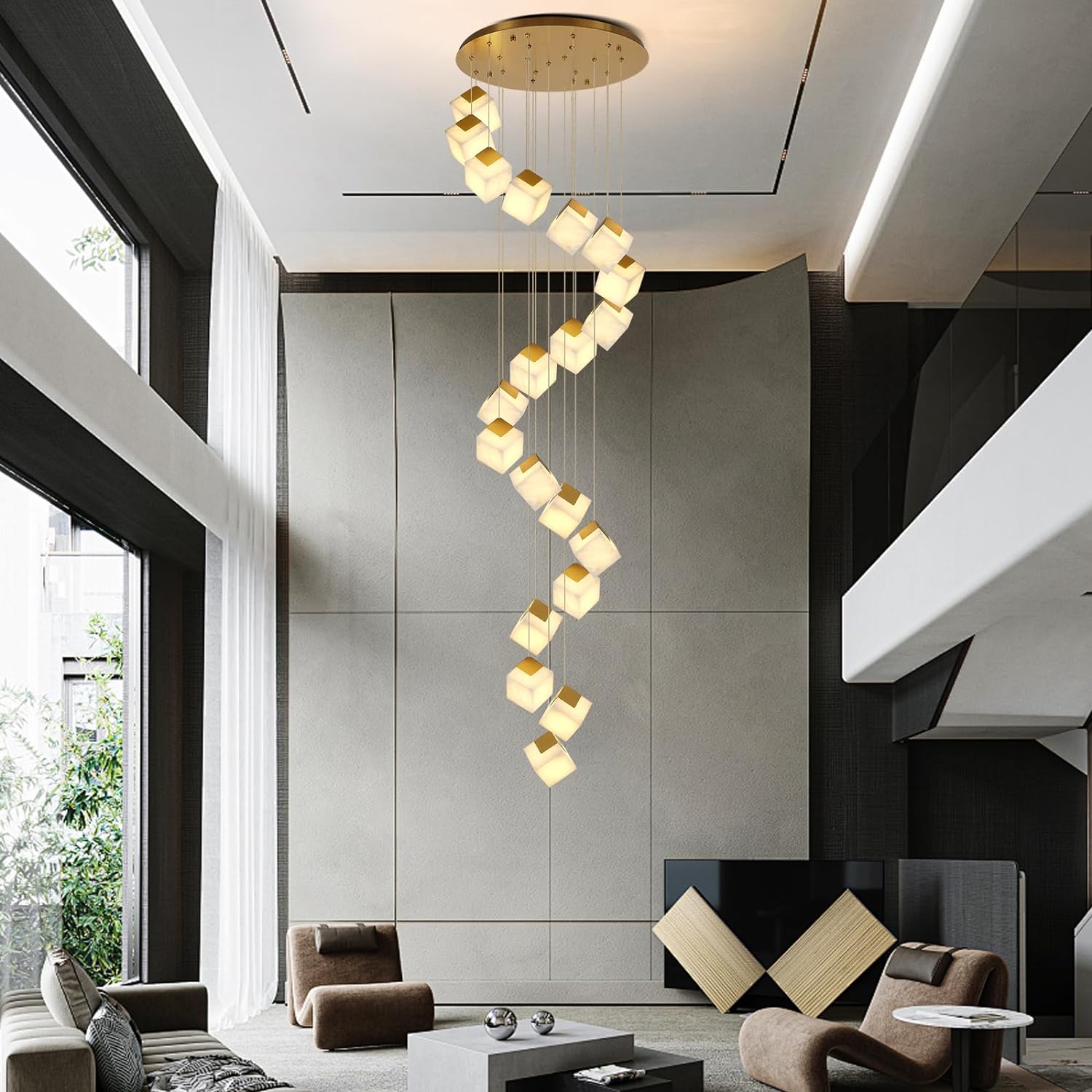 Square Cube Alabaster Pendant Lights-Fullstarlighting